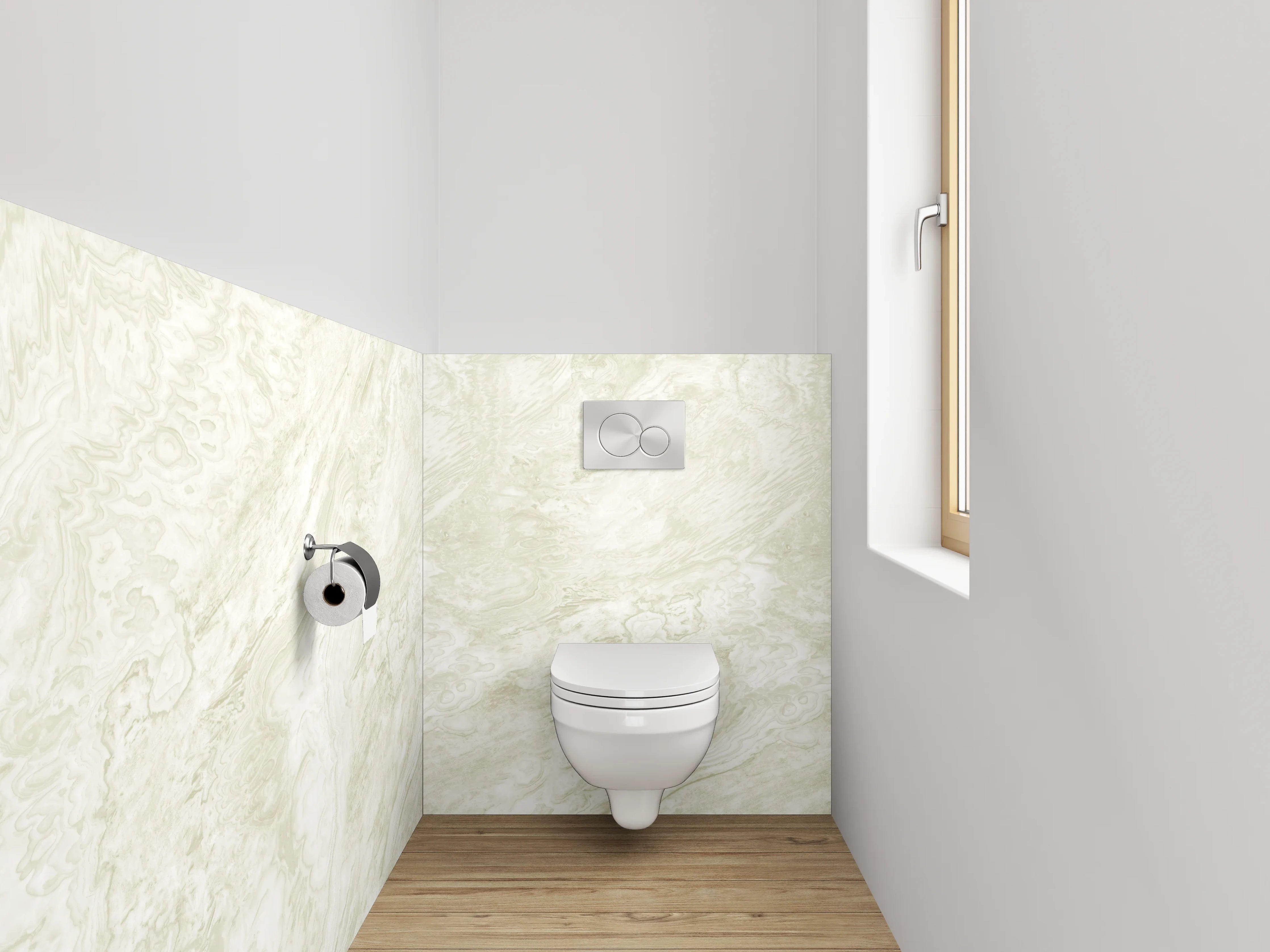 WC-Rückwand - Weiß-beiger Marmor Look