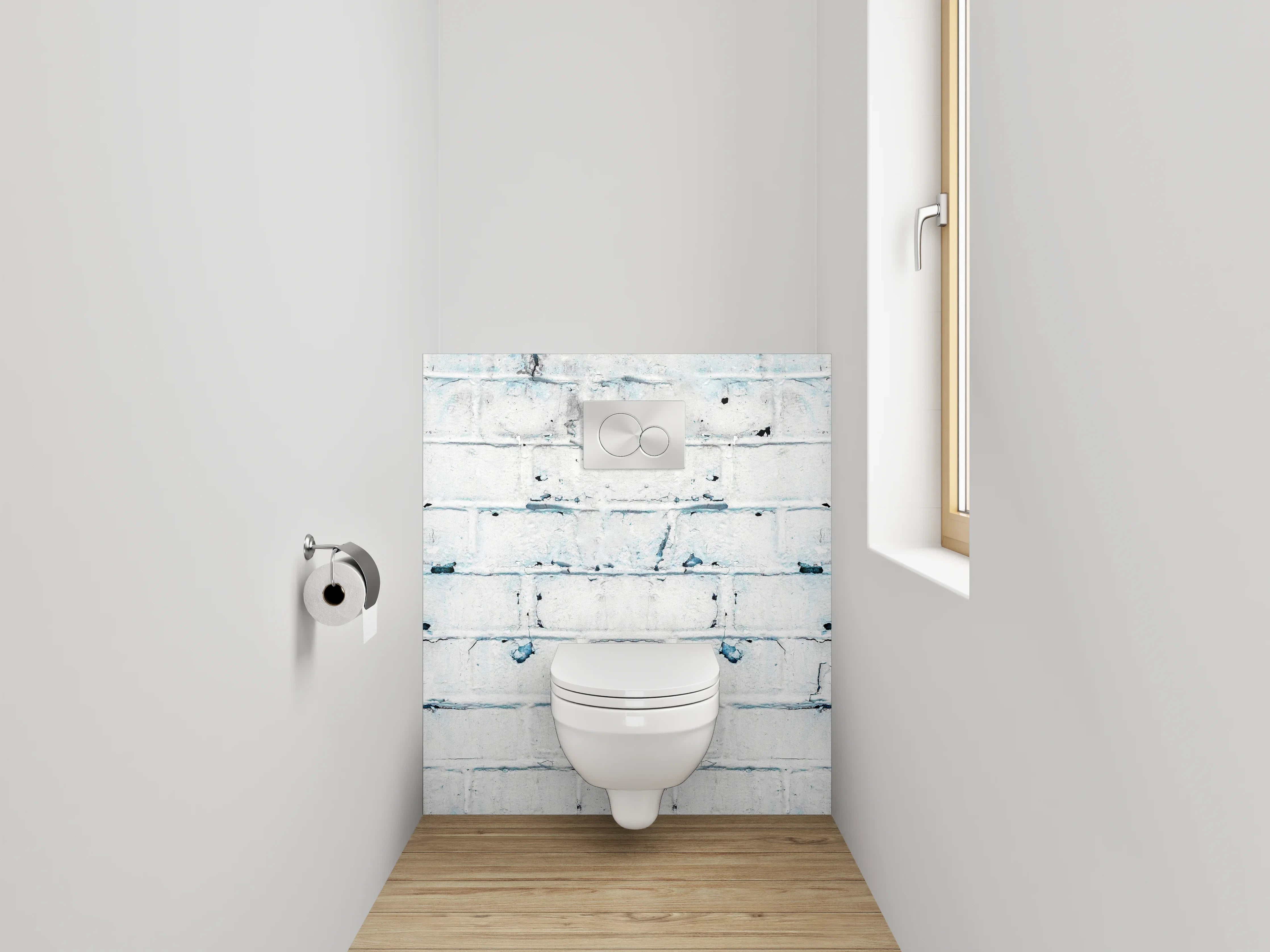 WC-Rückwand - Weiß-blaue Backstein-Optik Wanddekor