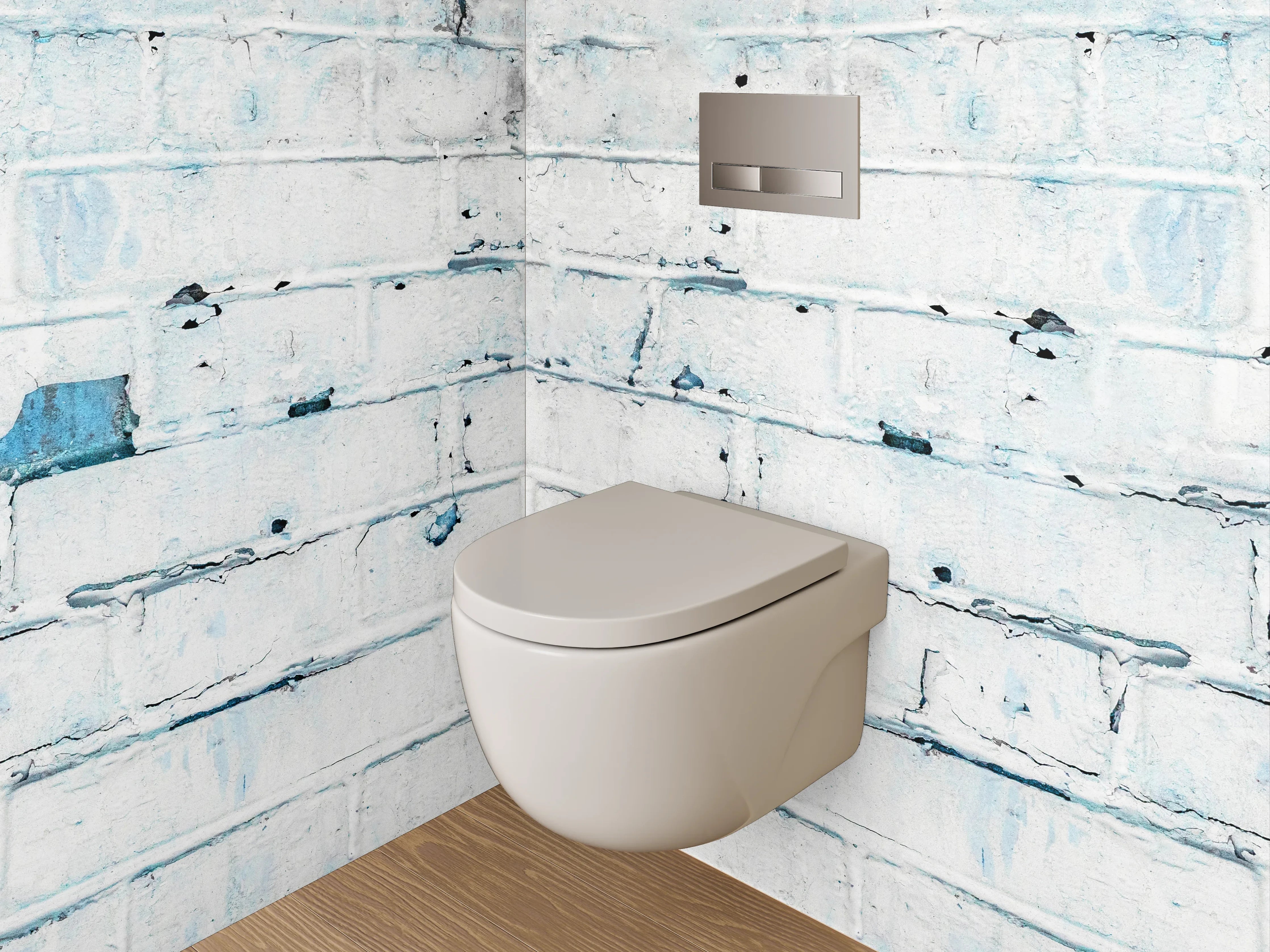 WC-Rückwand - Weiß-blaue Backstein-Optik Wanddekor