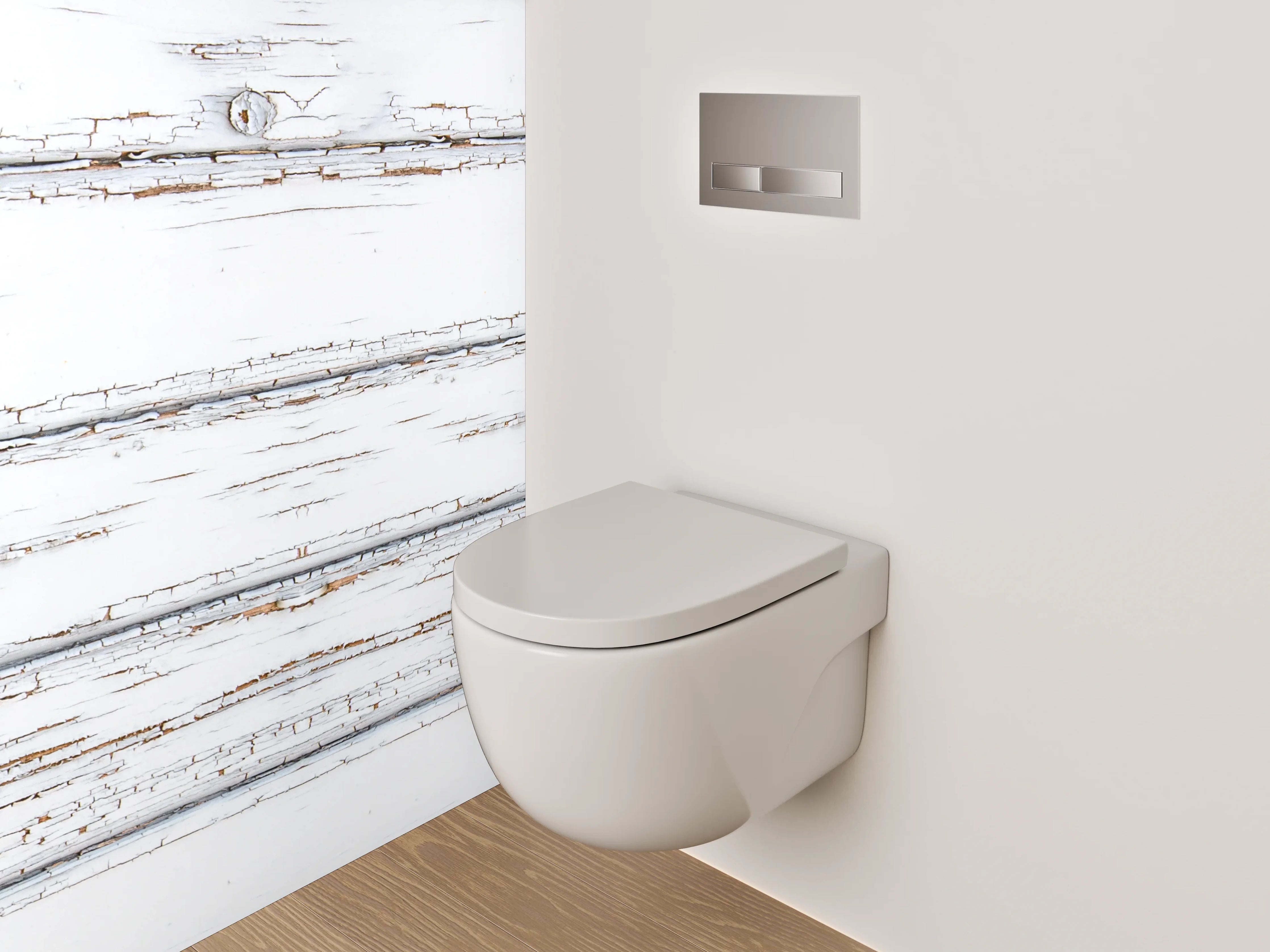 WC-Rückwand - Weiß-braune Vintage-Holzoptik
