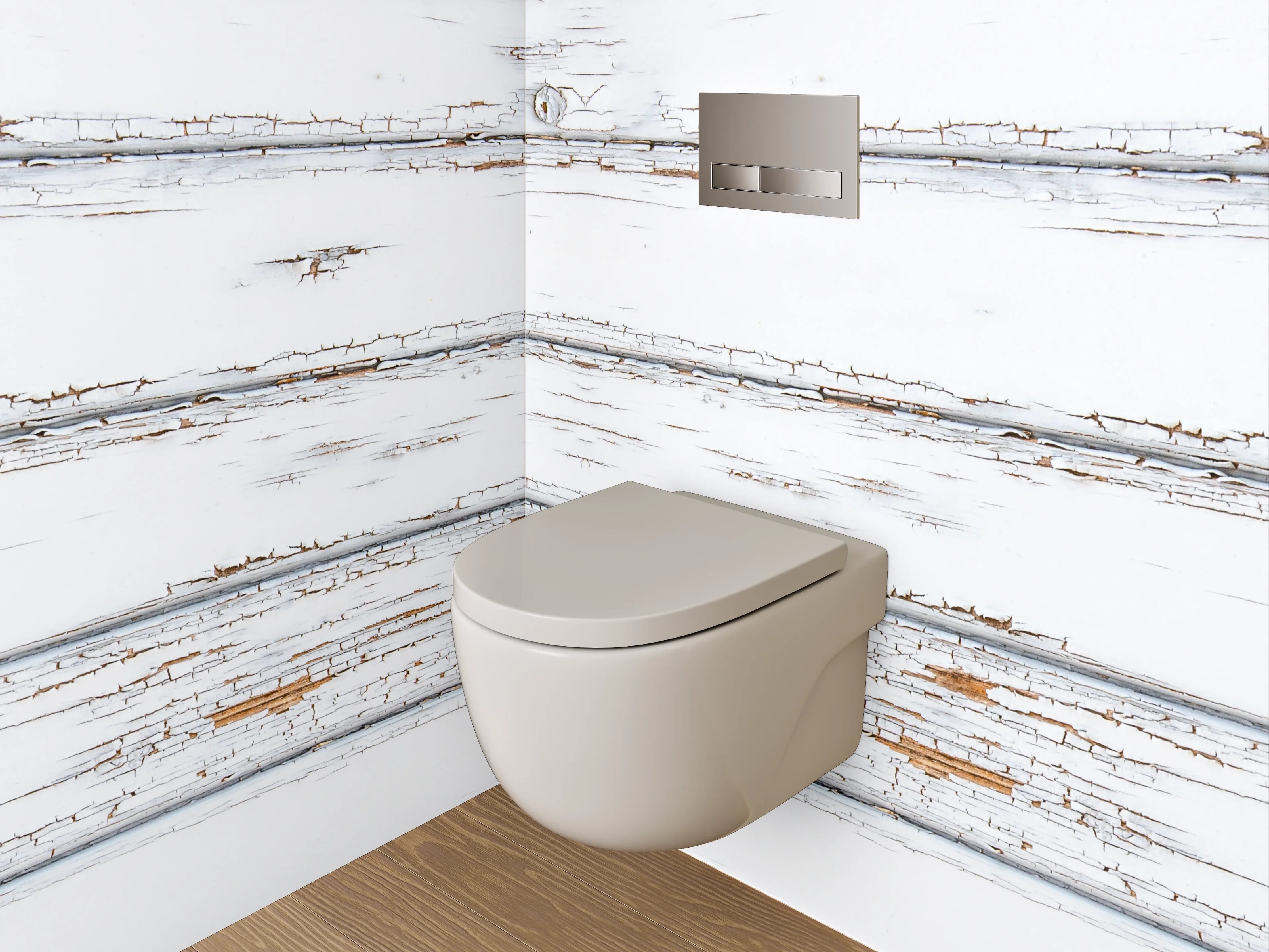 WC-Rückwand - Weiß-braune Vintage-Holzoptik