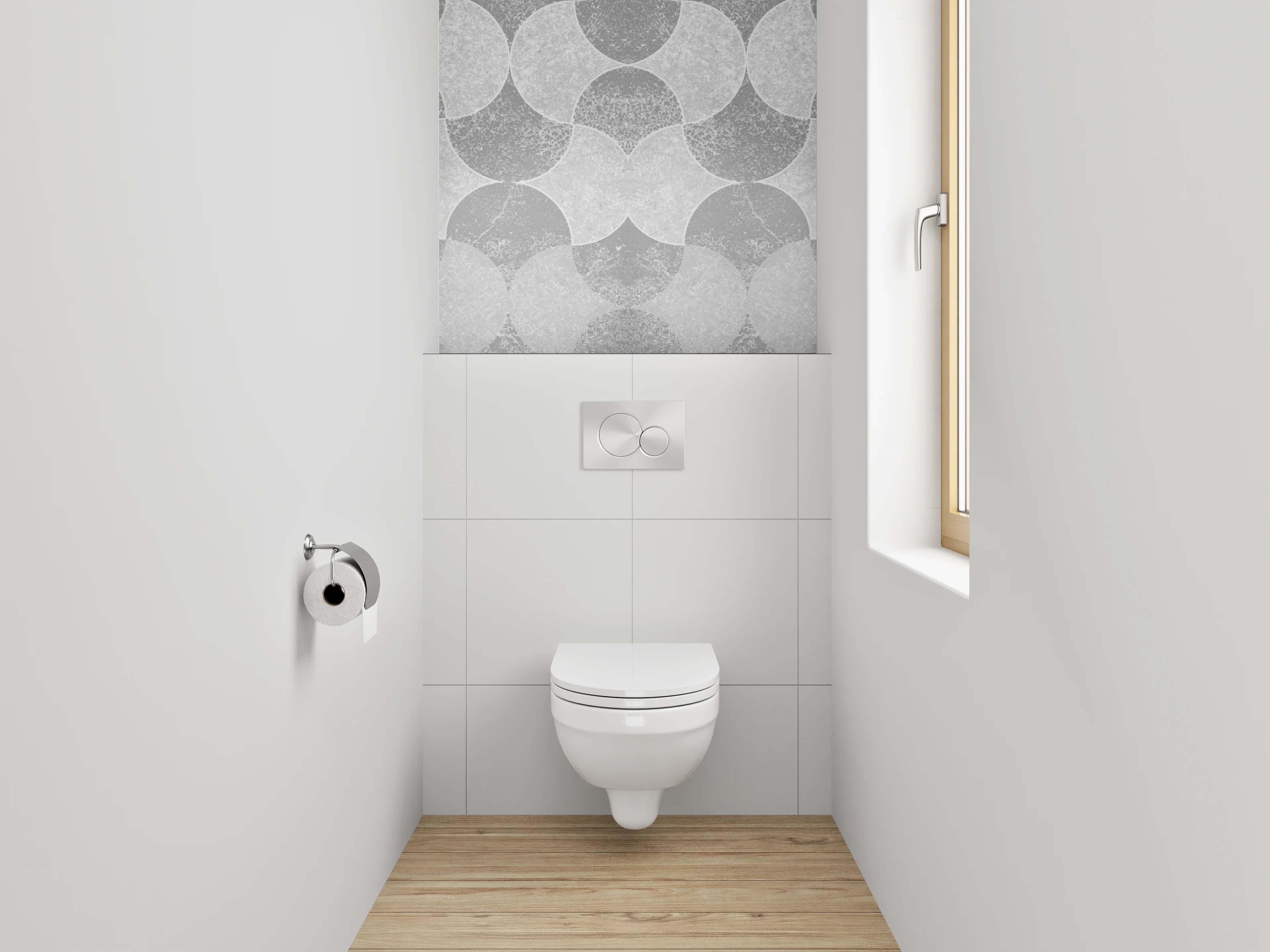 WC-Rückwand - Weiß-grau geometrisches Muster Minimal