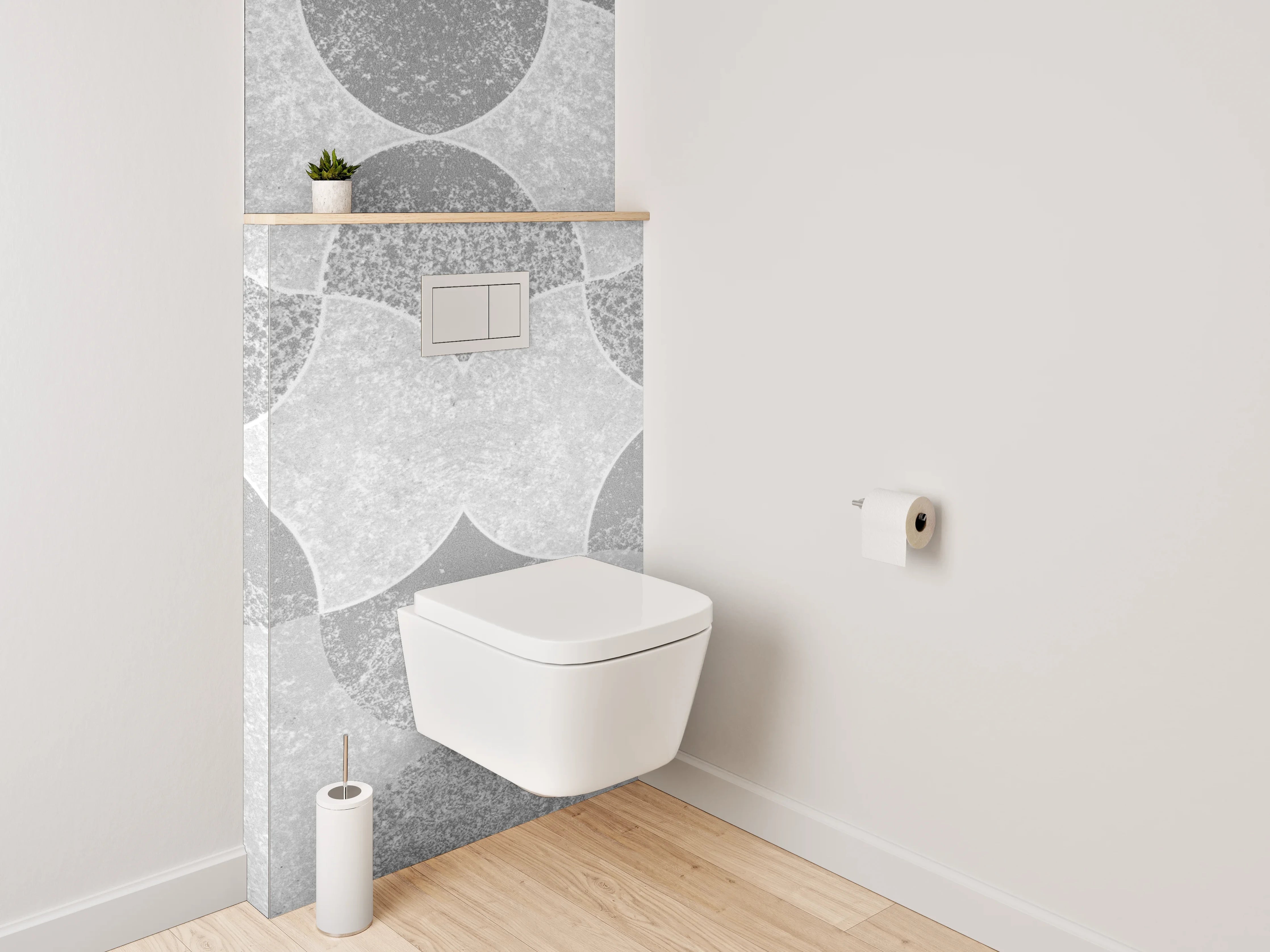 WC-Rückwand - Weiß-grau geometrisches Muster Minimal