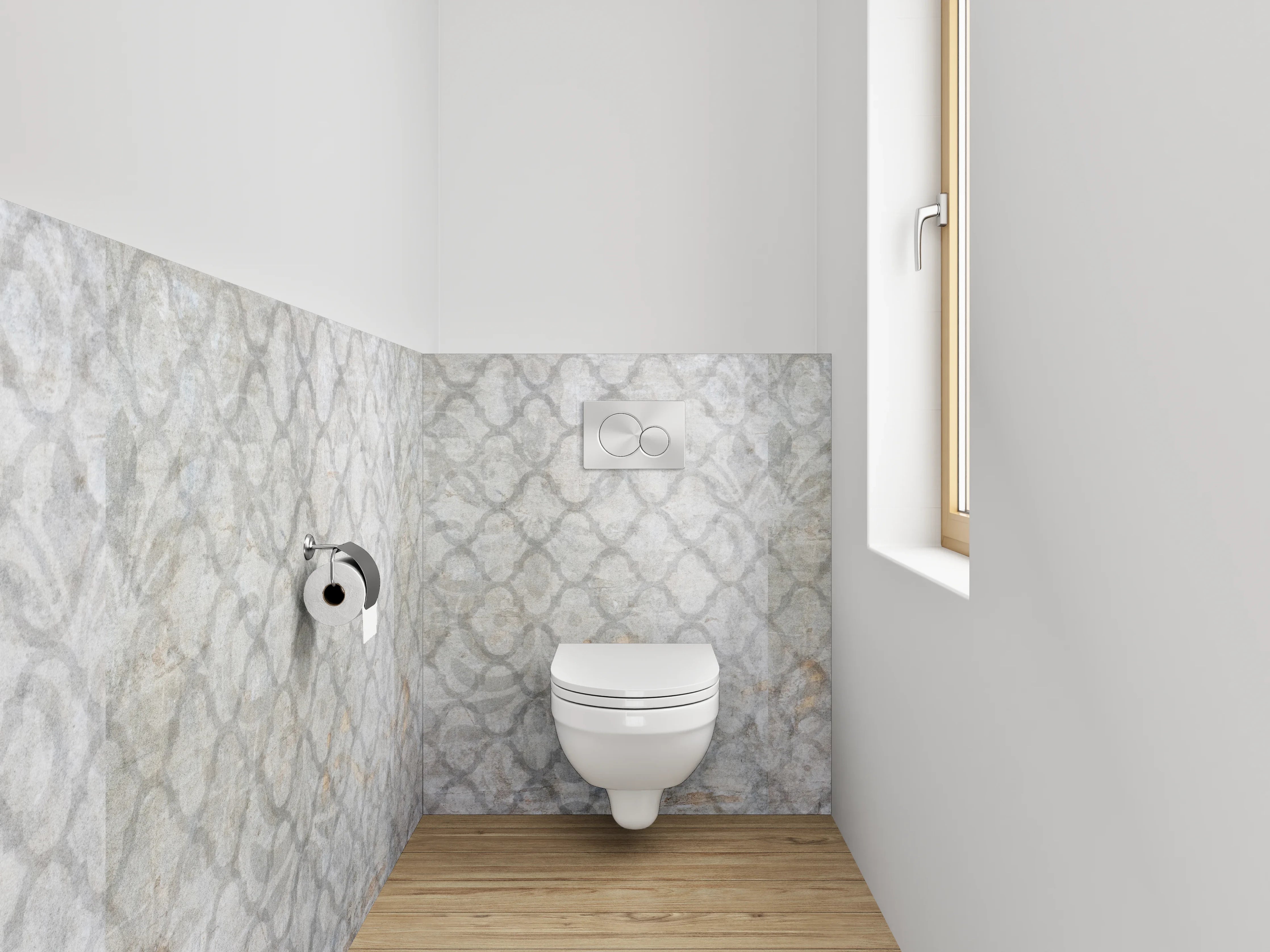 WC-Rückwand - Weiß-grau marmorierte Muster-Optik