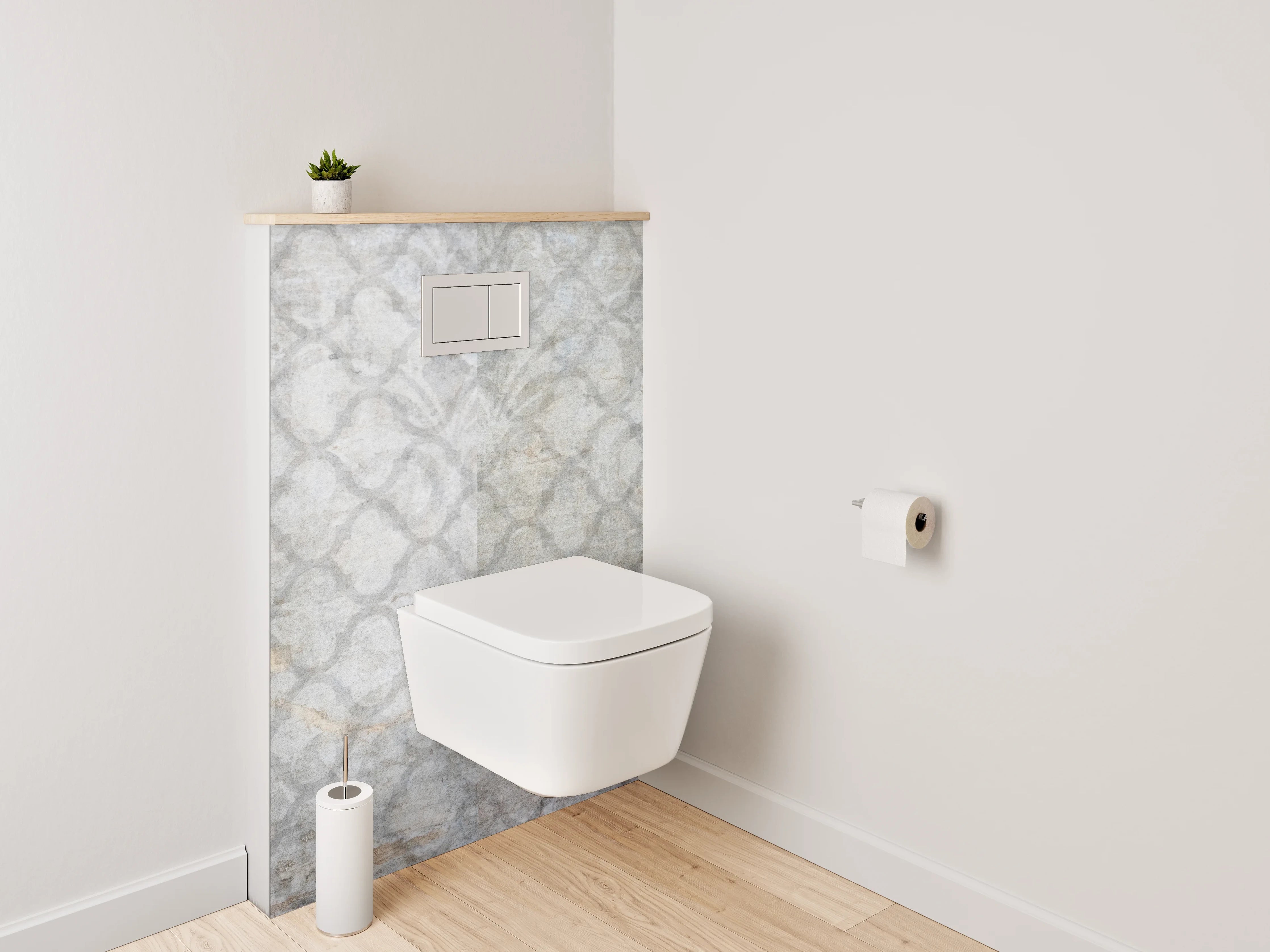WC-Rückwand - Weiß-grau marmorierte Muster-Optik