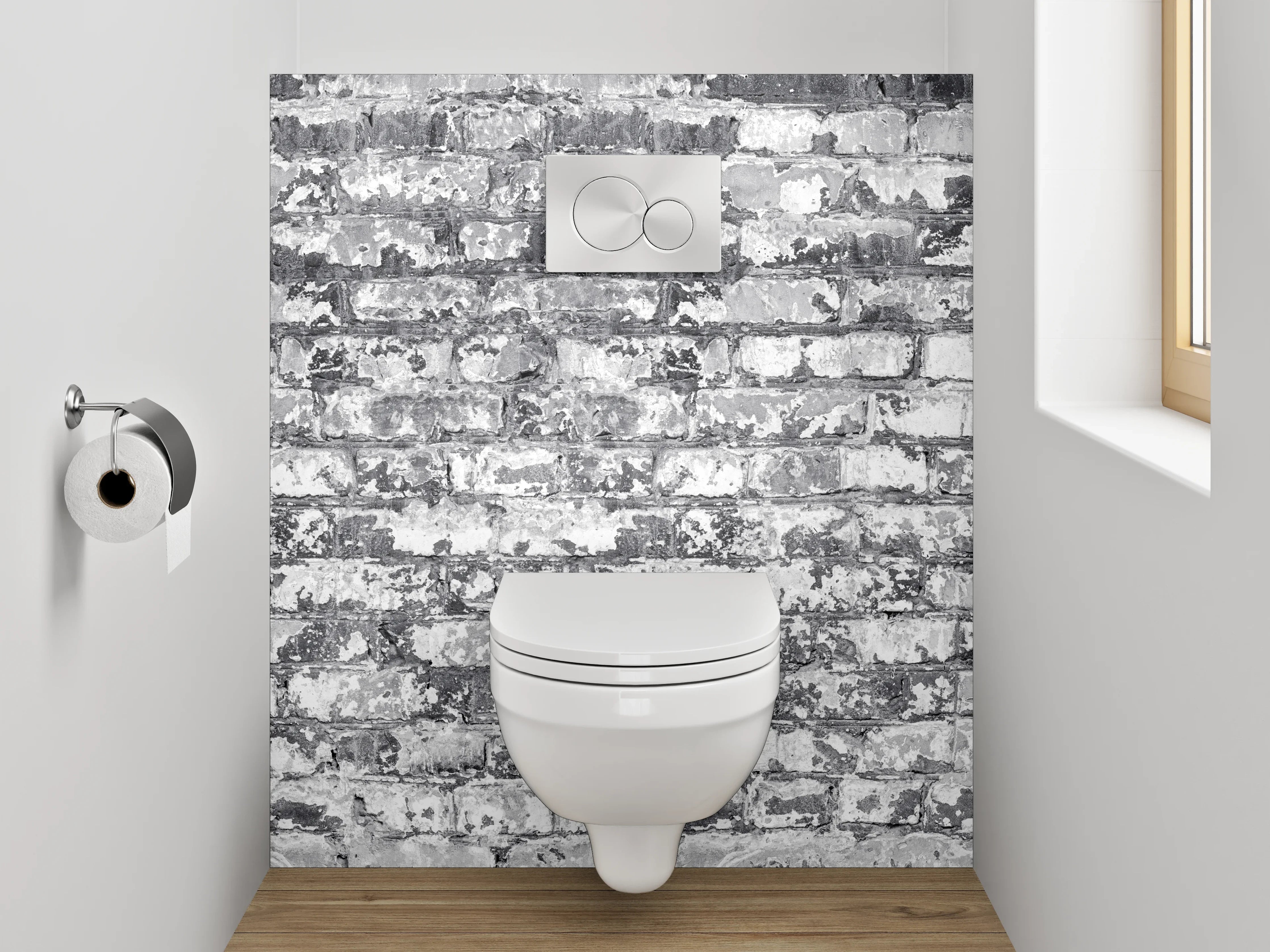 WC-Rückwand - Weiß-graue Backstein-Optik Wandmotiv