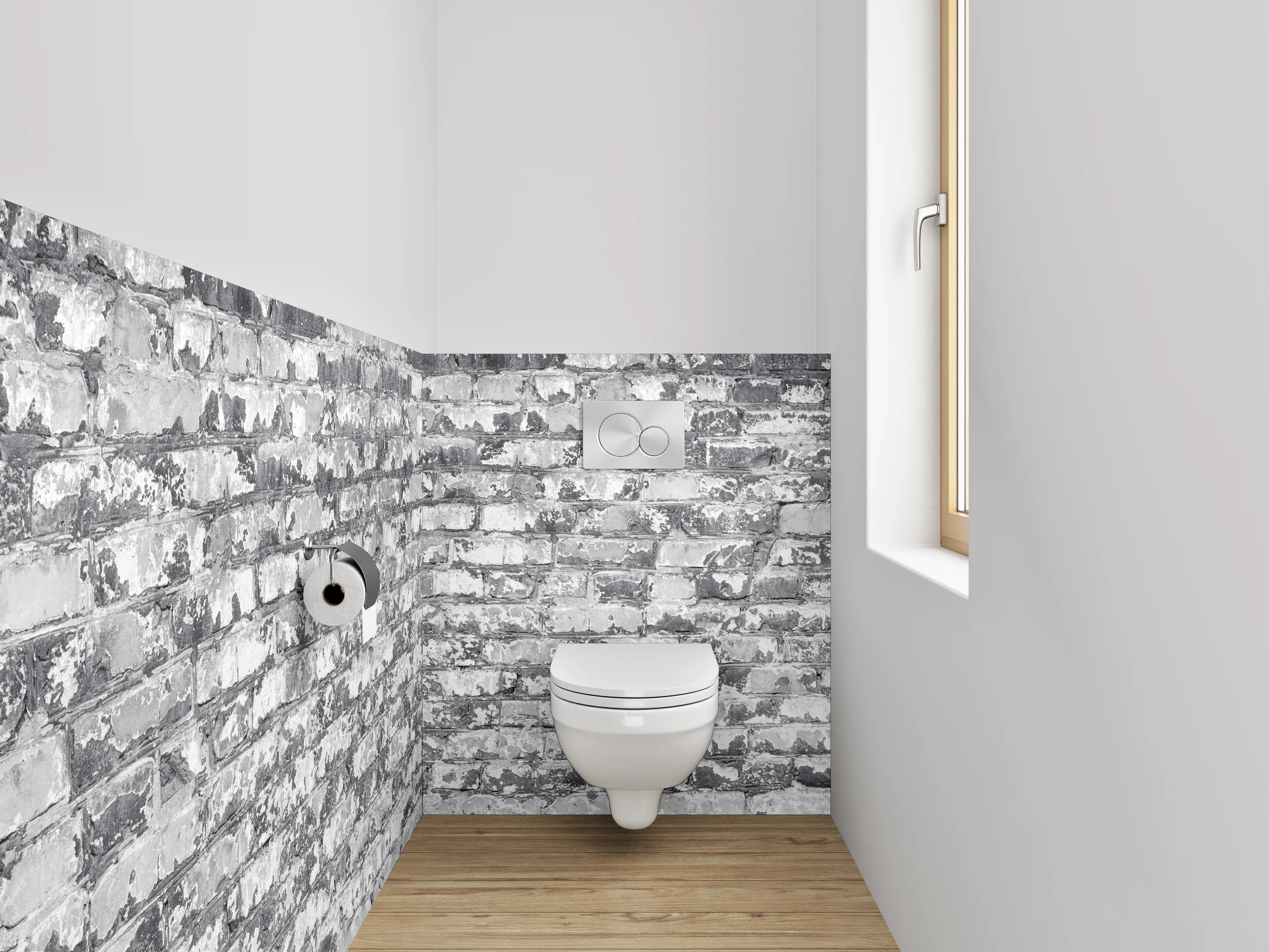 WC-Rückwand - Weiß-graue Backstein-Optik Wandmotiv