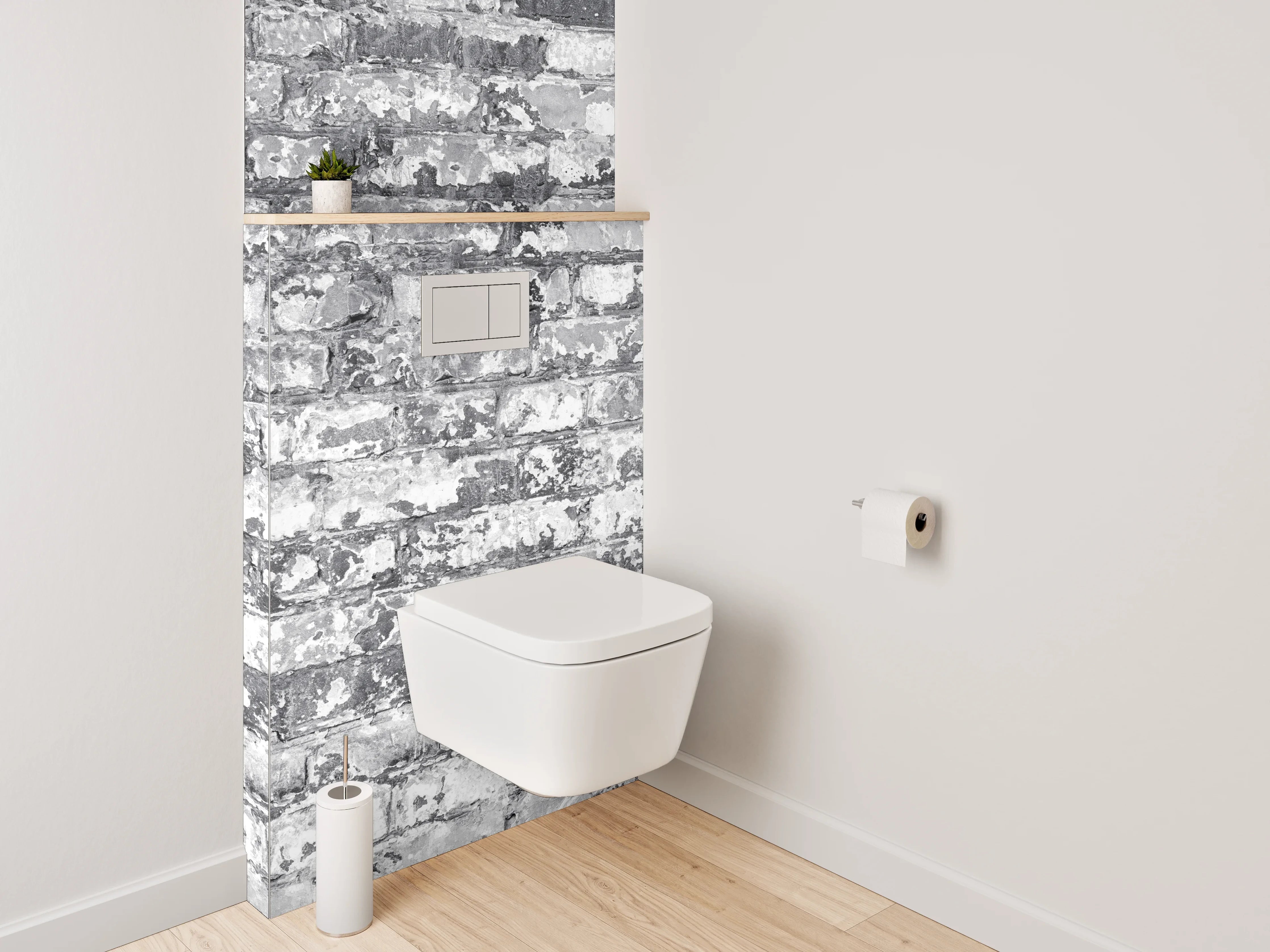 WC-Rückwand - Weiß-graue Backstein-Optik Wandmotiv