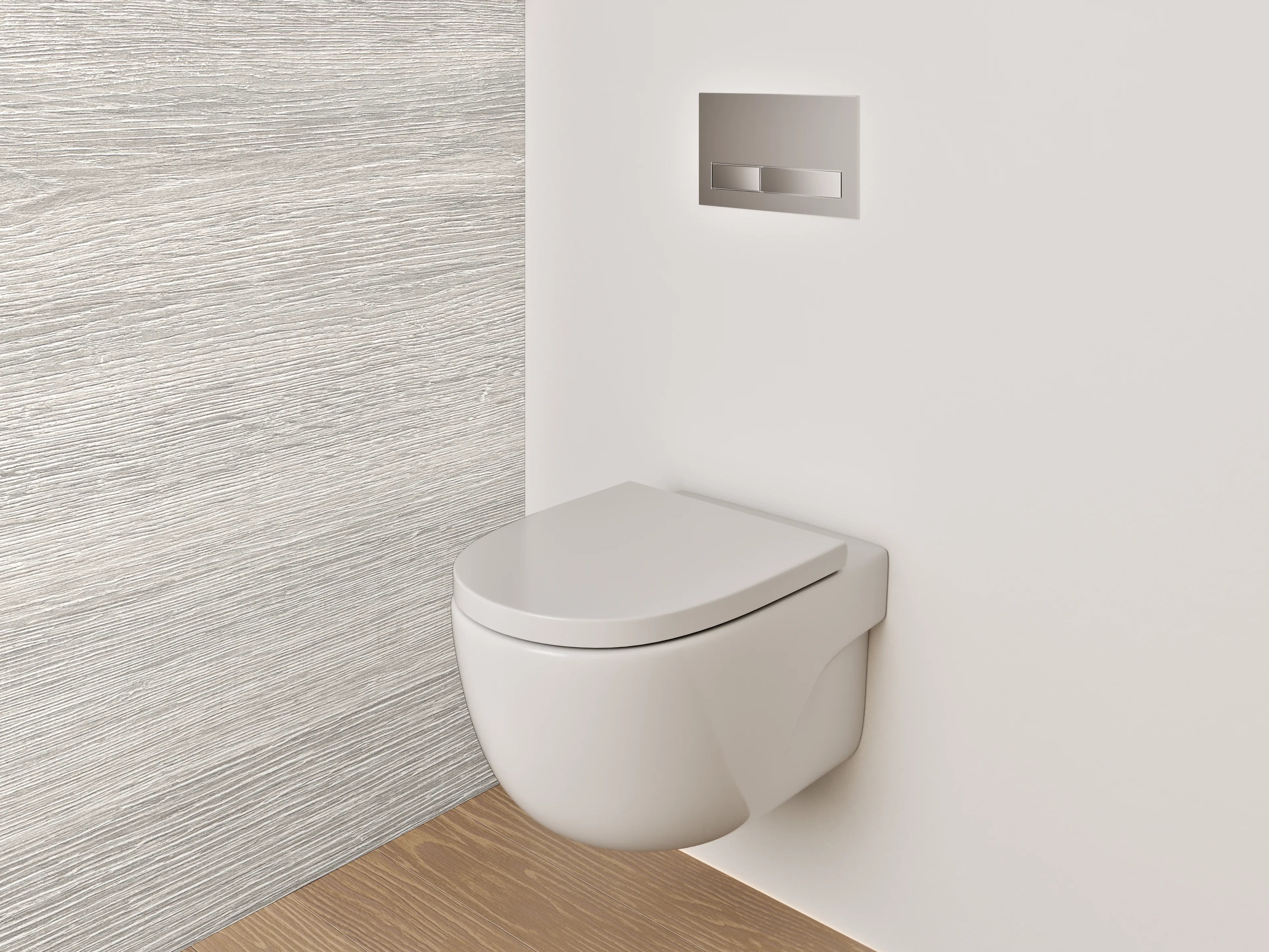WC-Rückwand - Weiß-graue Holzoptik Fläche