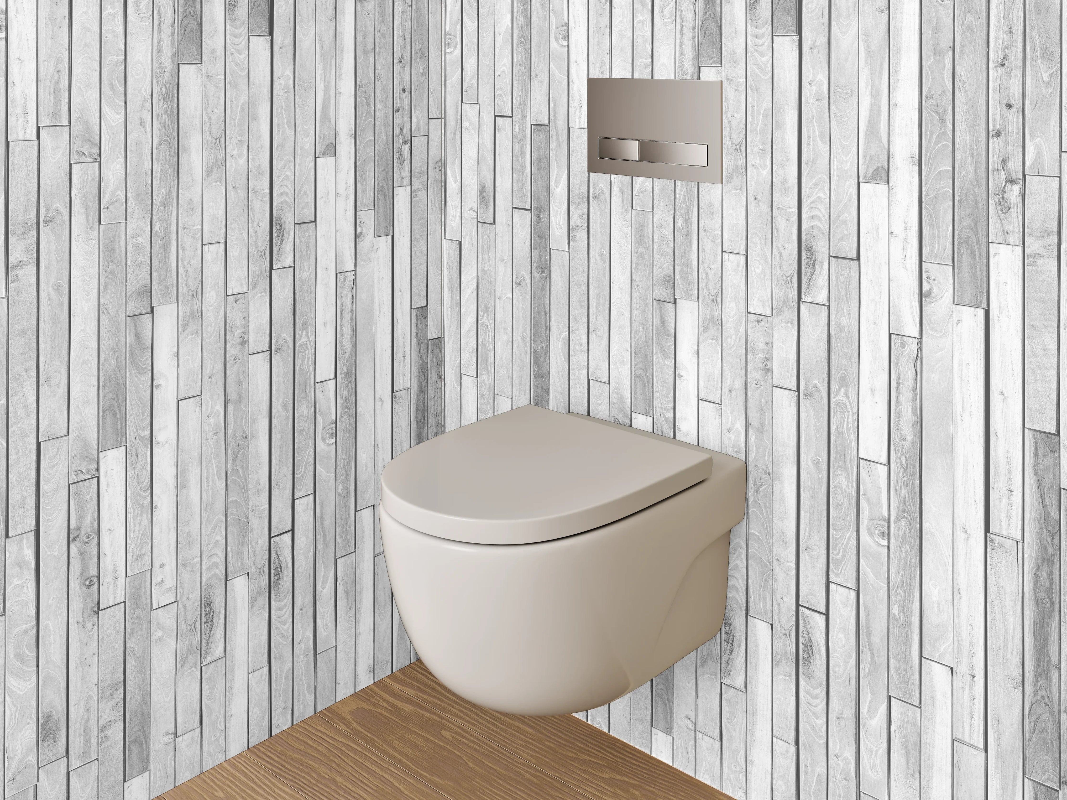 WC-Rückwand - Weiß-graue Holzoptik Wandverkleidung