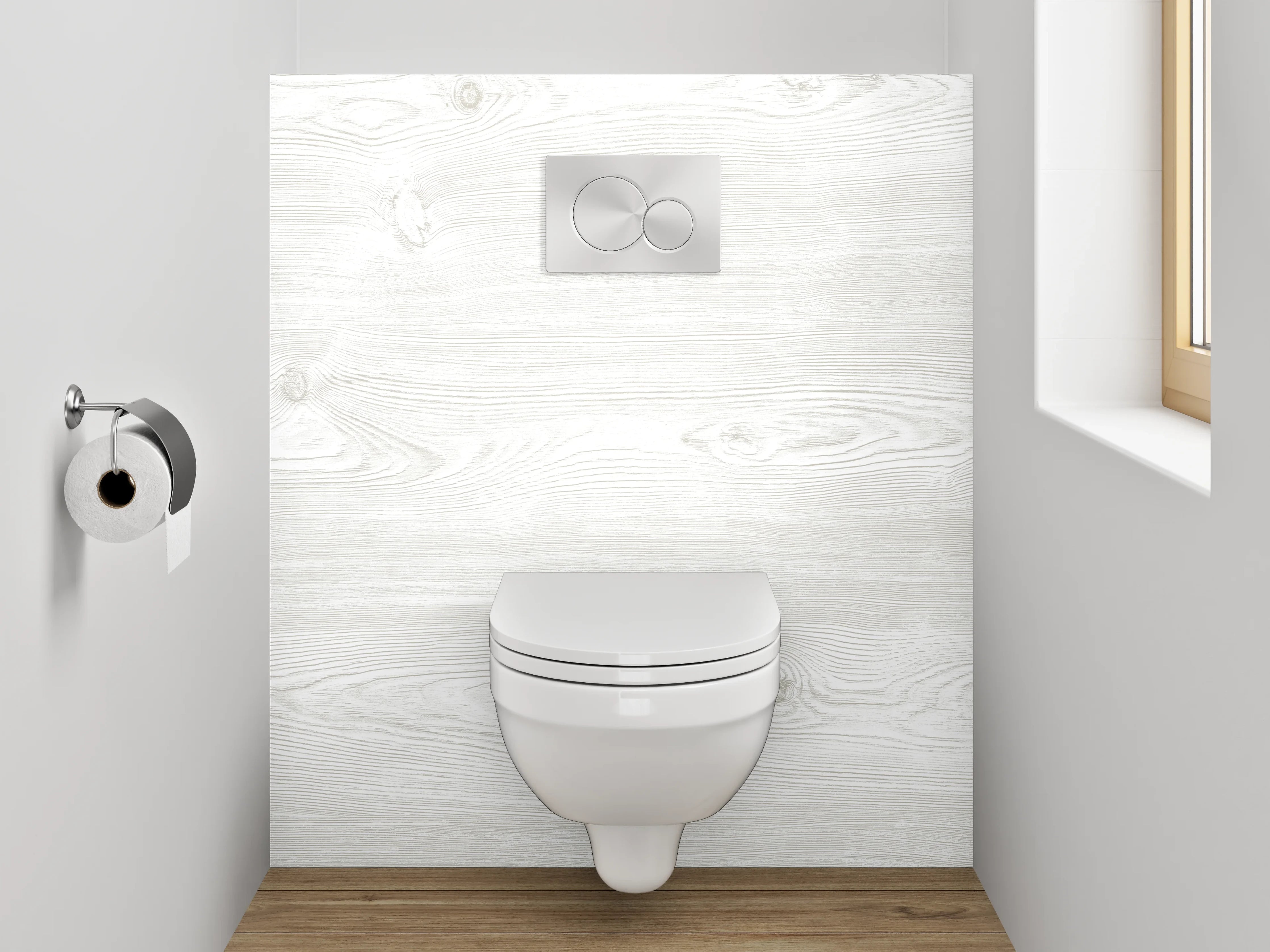 WC-Rückwand - Weiß-graue Holzstruktur Dekor