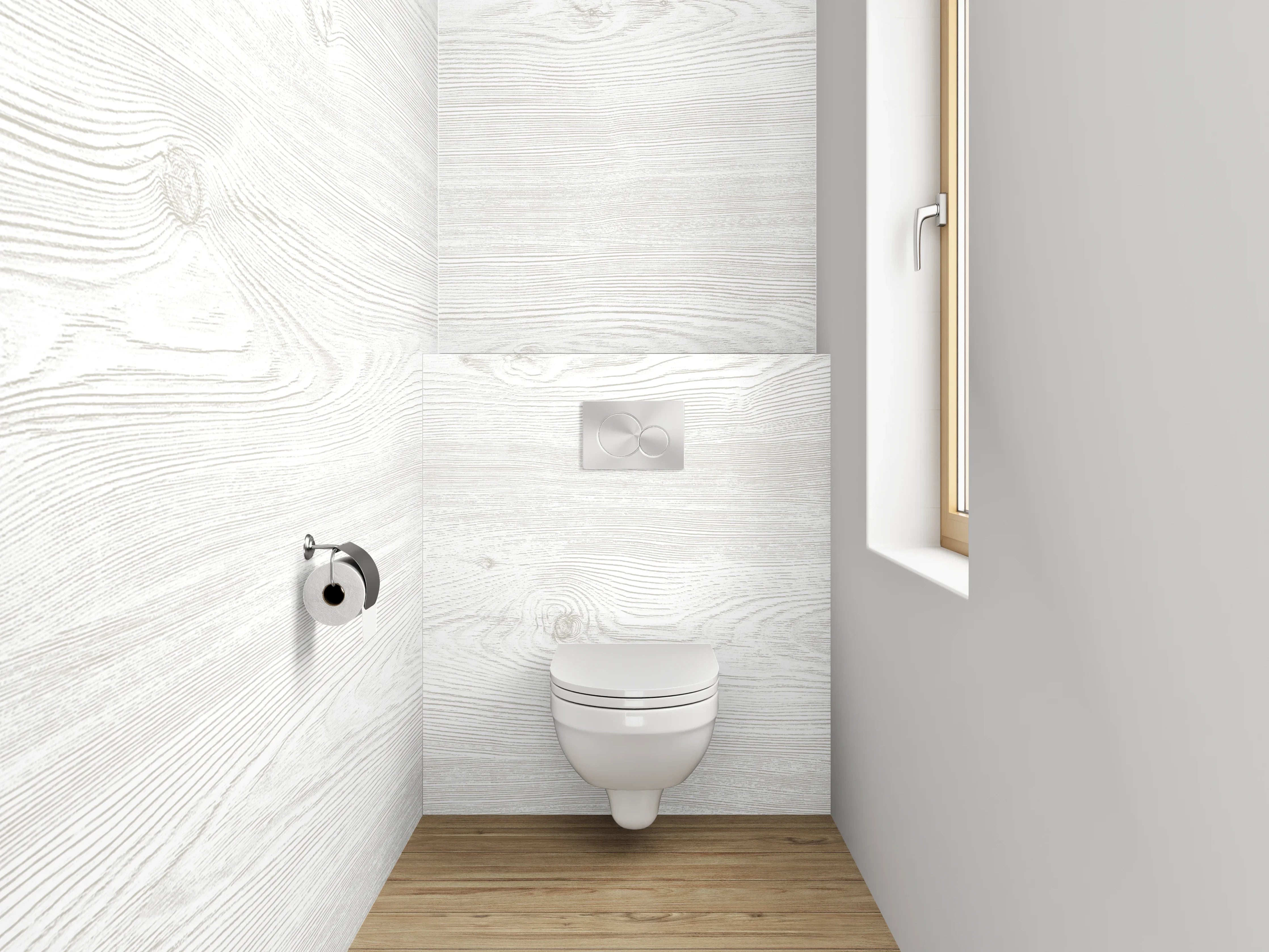 WC-Rückwand - Weiß-graue Holzstruktur Dekor