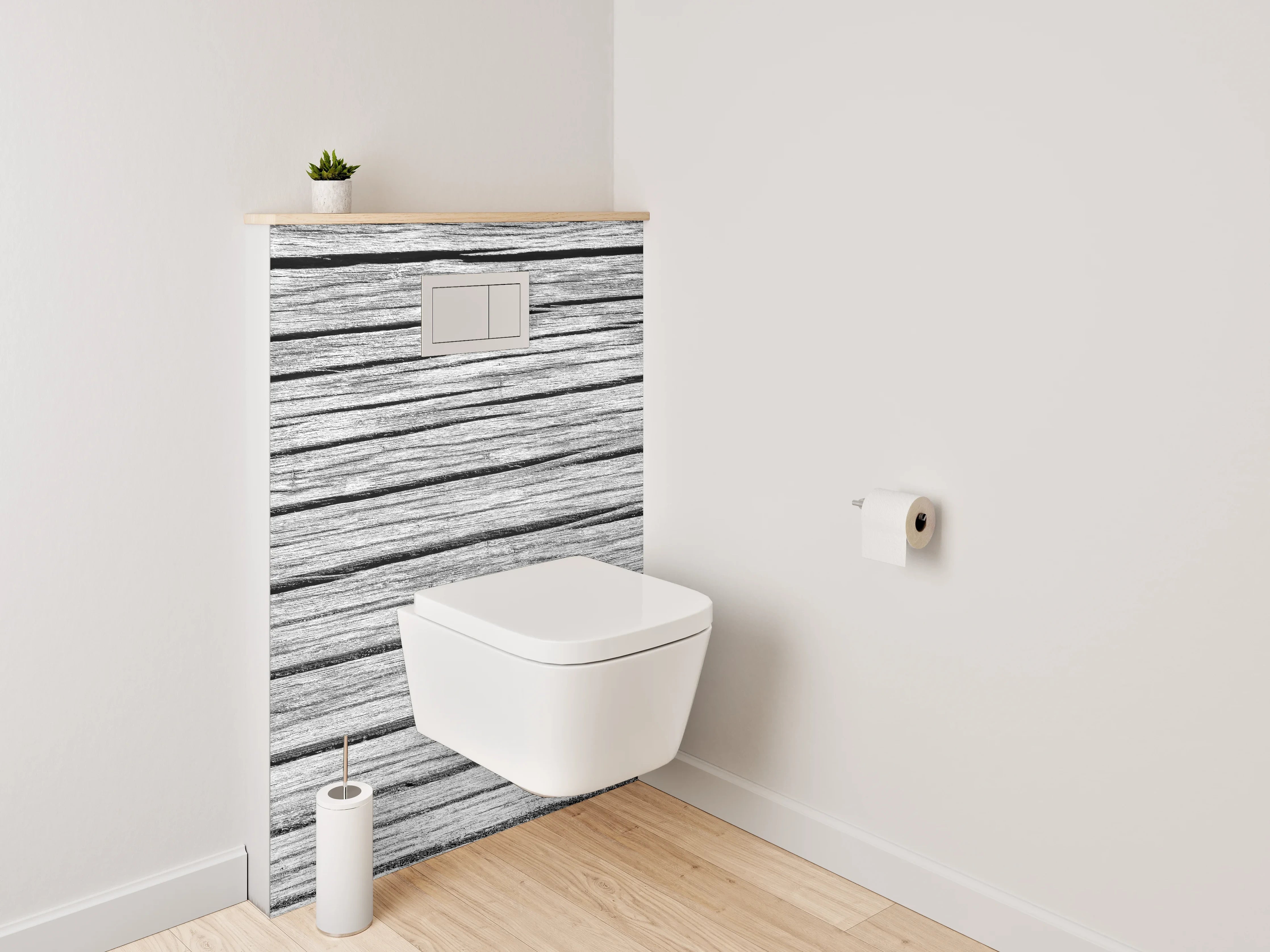 WC-Rückwand - Weiß-graue Holzstruktur-Optik
