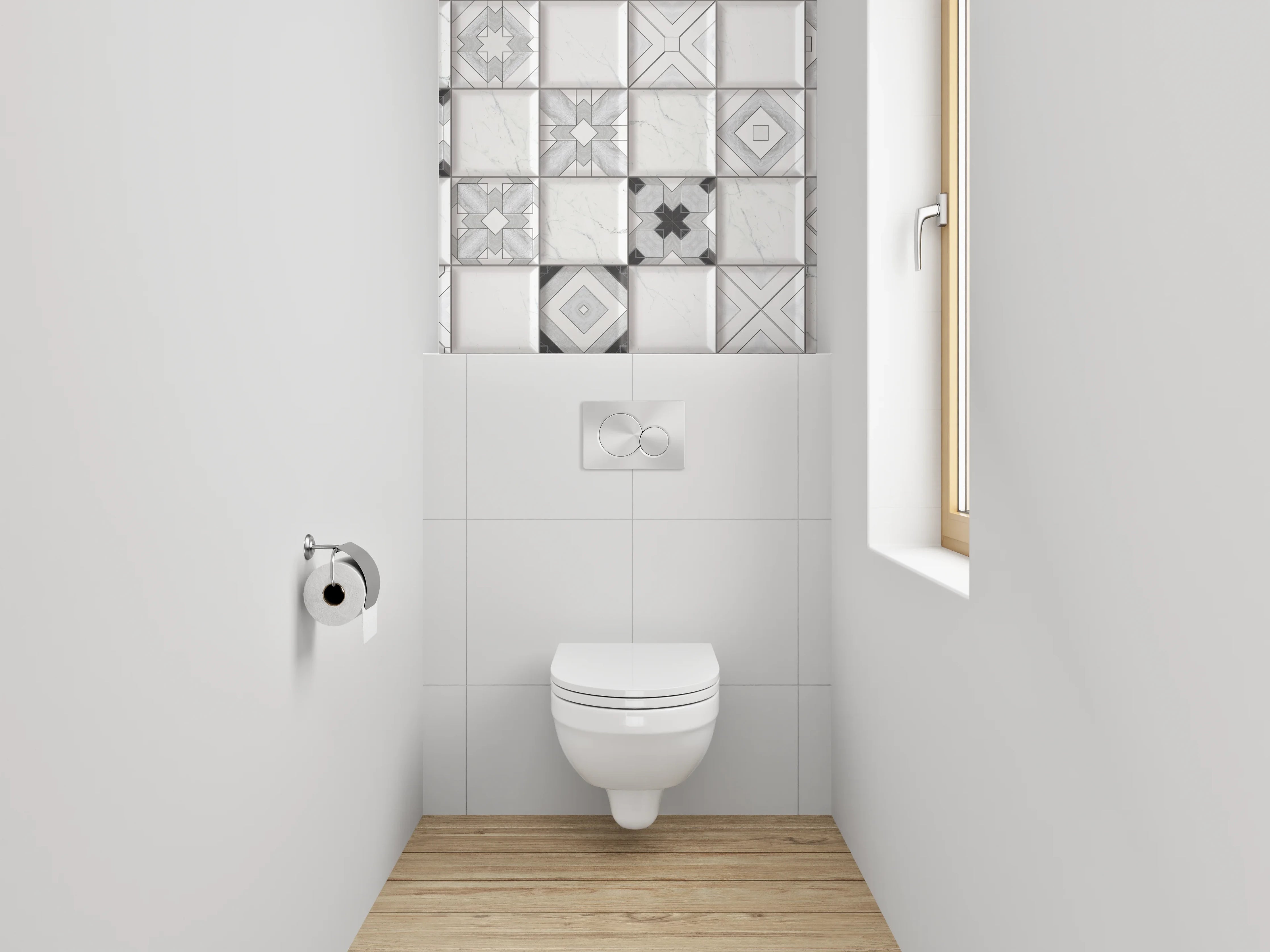 WC-Rückwand - Weiß-graue Marmor-Mosaik Fliesenmuster