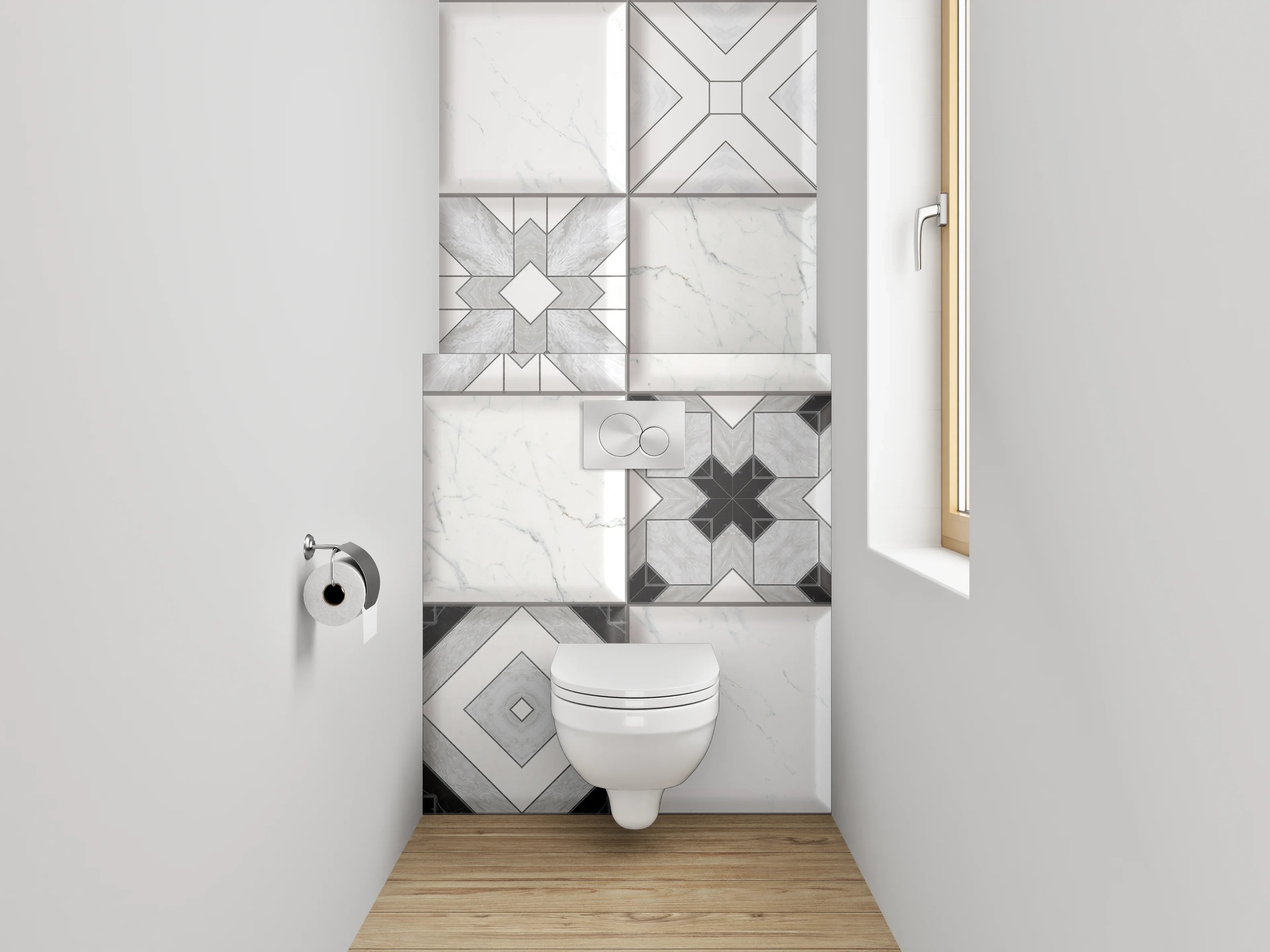 WC-Rückwand - Weiß-graue Marmor-Mosaik Fliesenmuster