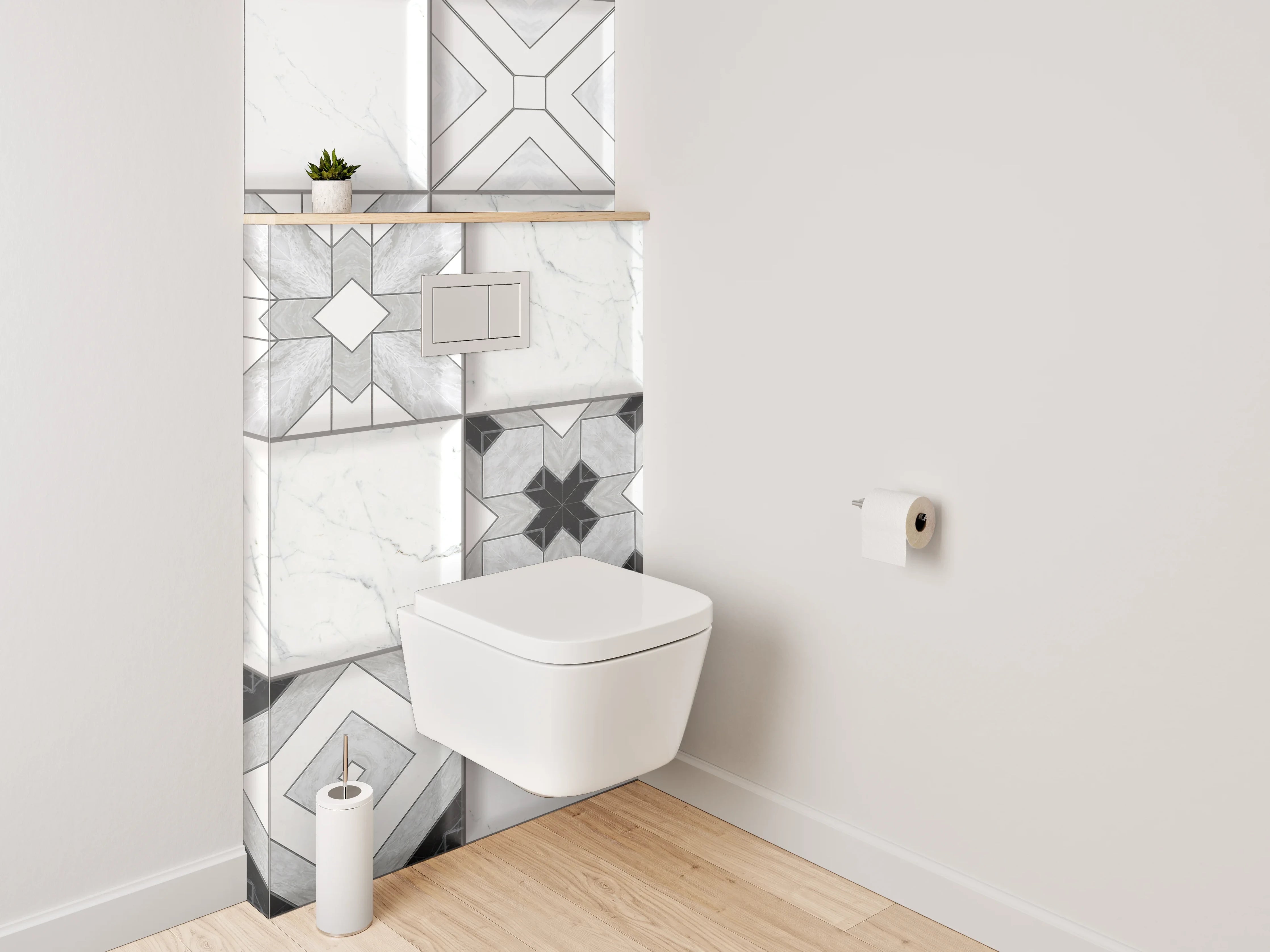 WC-Rückwand - Weiß-graue Marmor-Mosaik Fliesenmuster