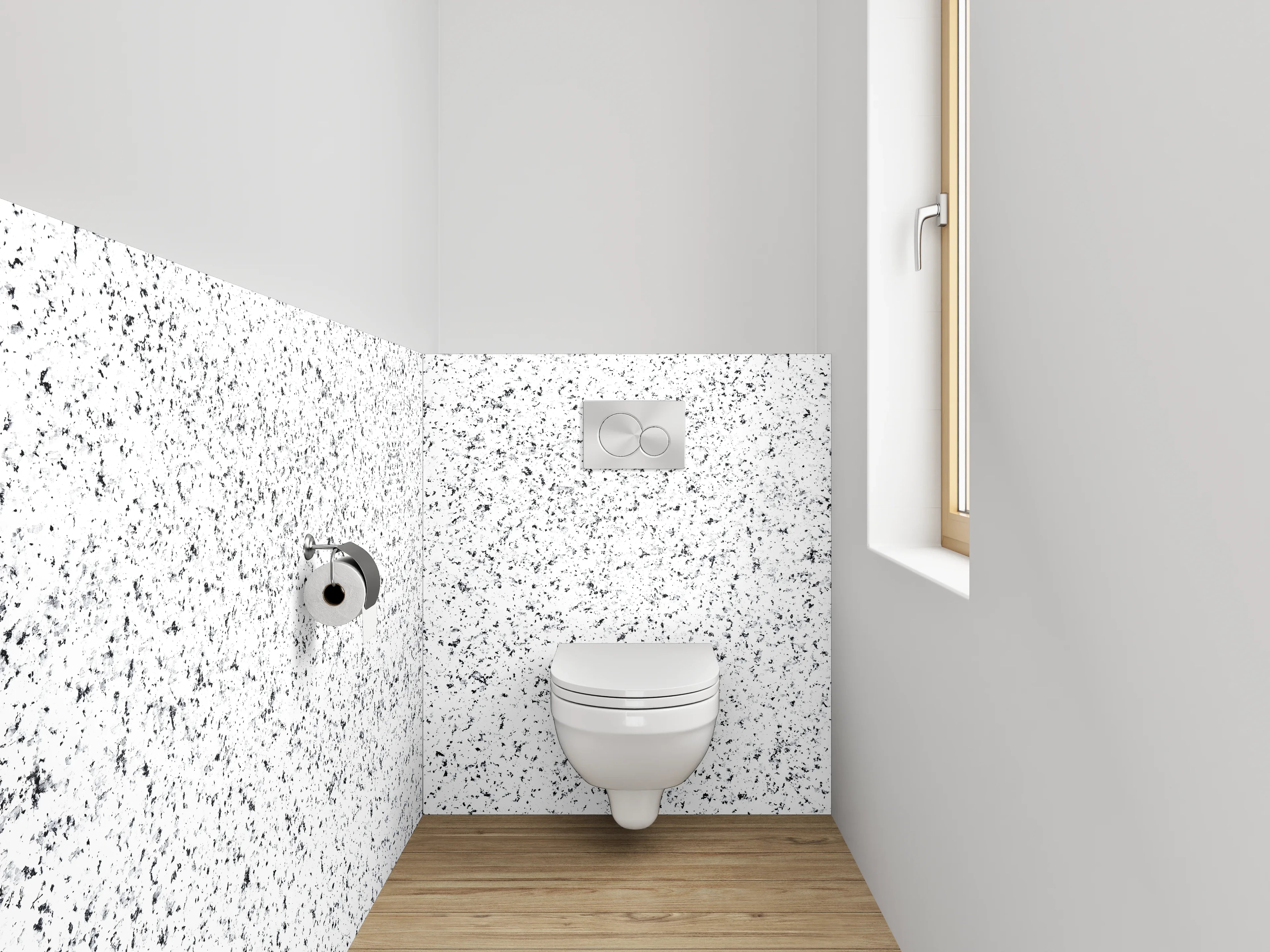 WC-Rückwand - Weiß-graue Marmor Sprenkel Optik