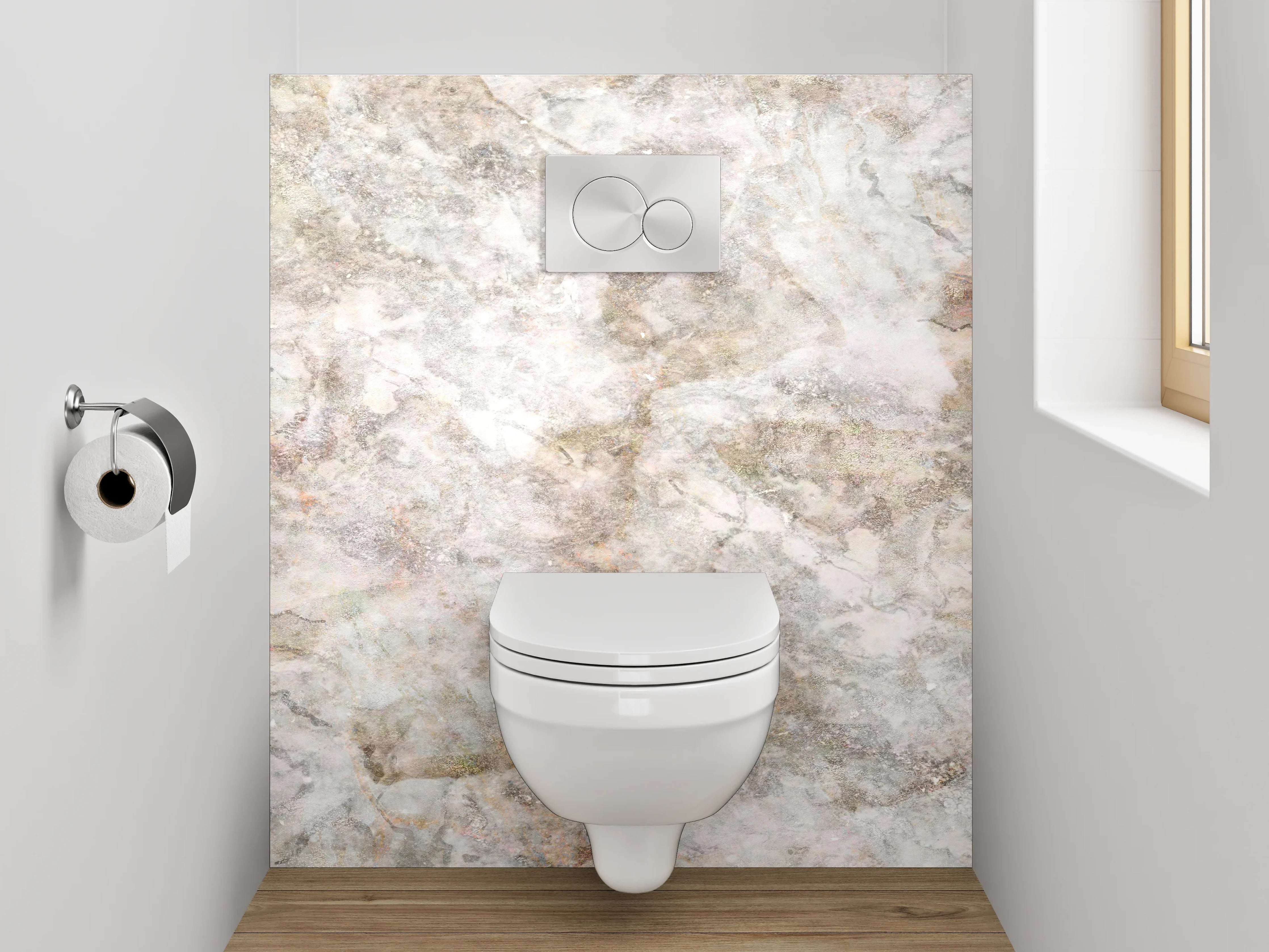 WC-Rückwand - Weiß-graue Marmoroptik Deluxe