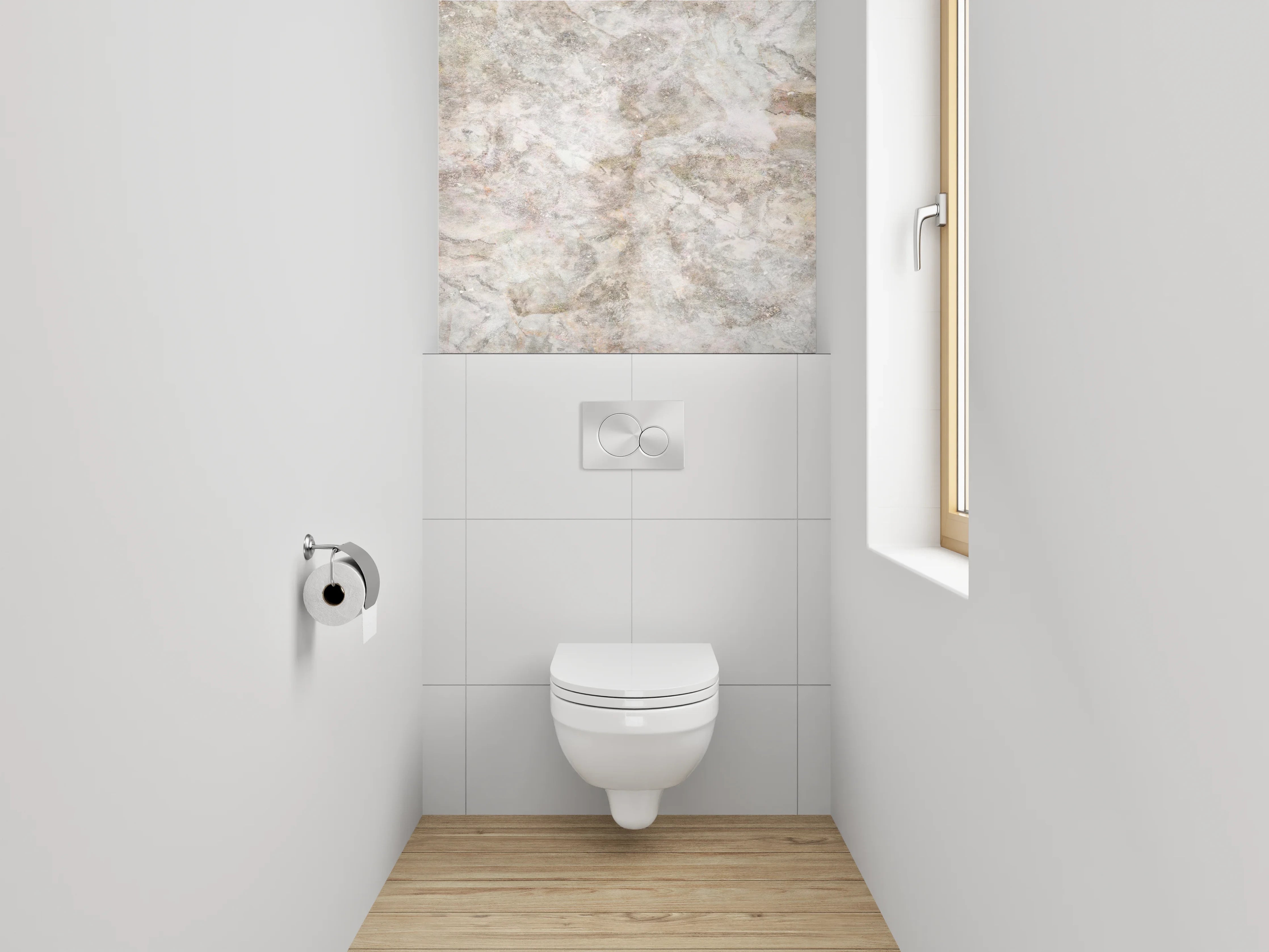 WC-Rückwand - Weiß-graue Marmoroptik Deluxe