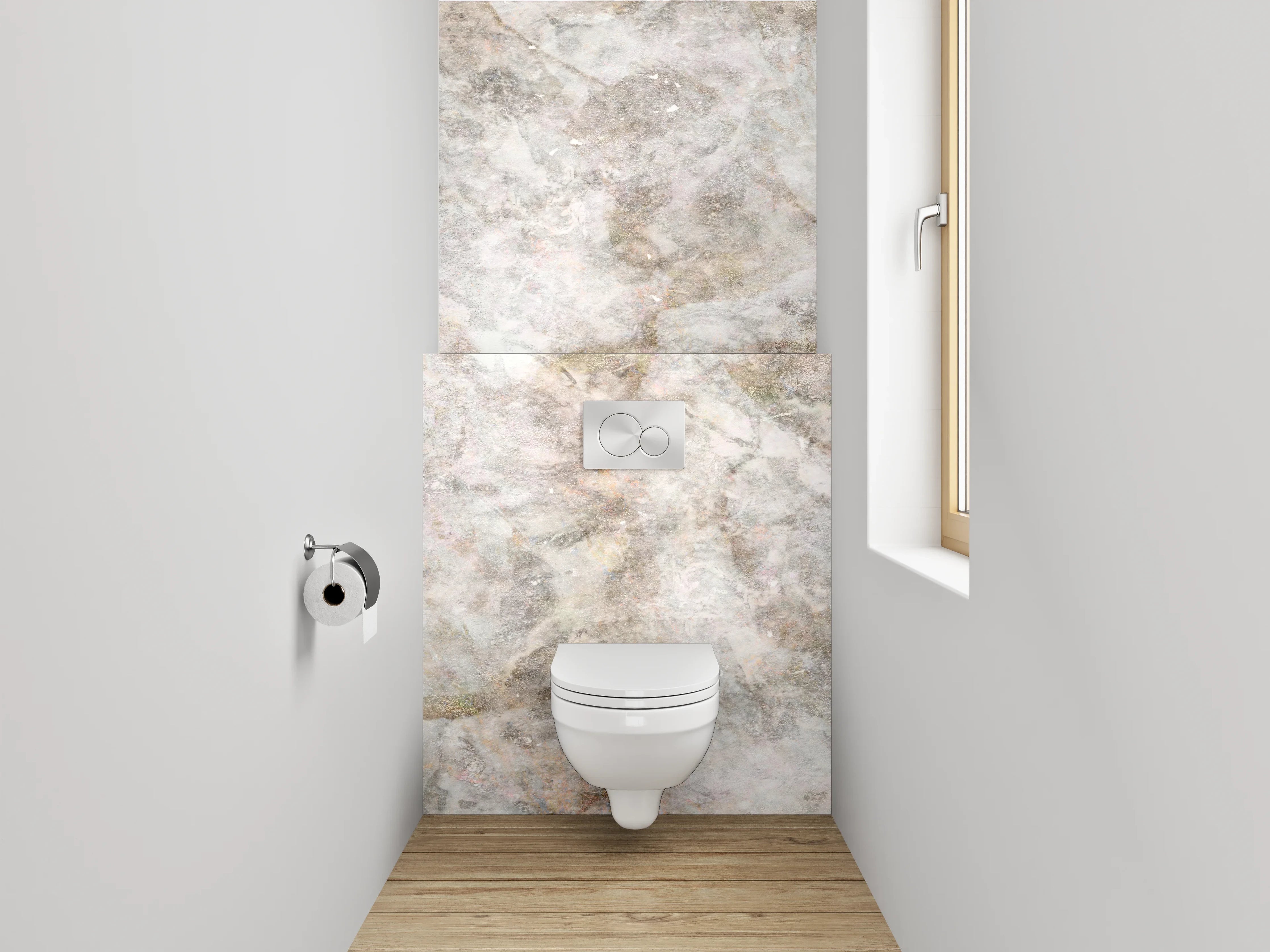 WC-Rückwand - Weiß-graue Marmoroptik Deluxe