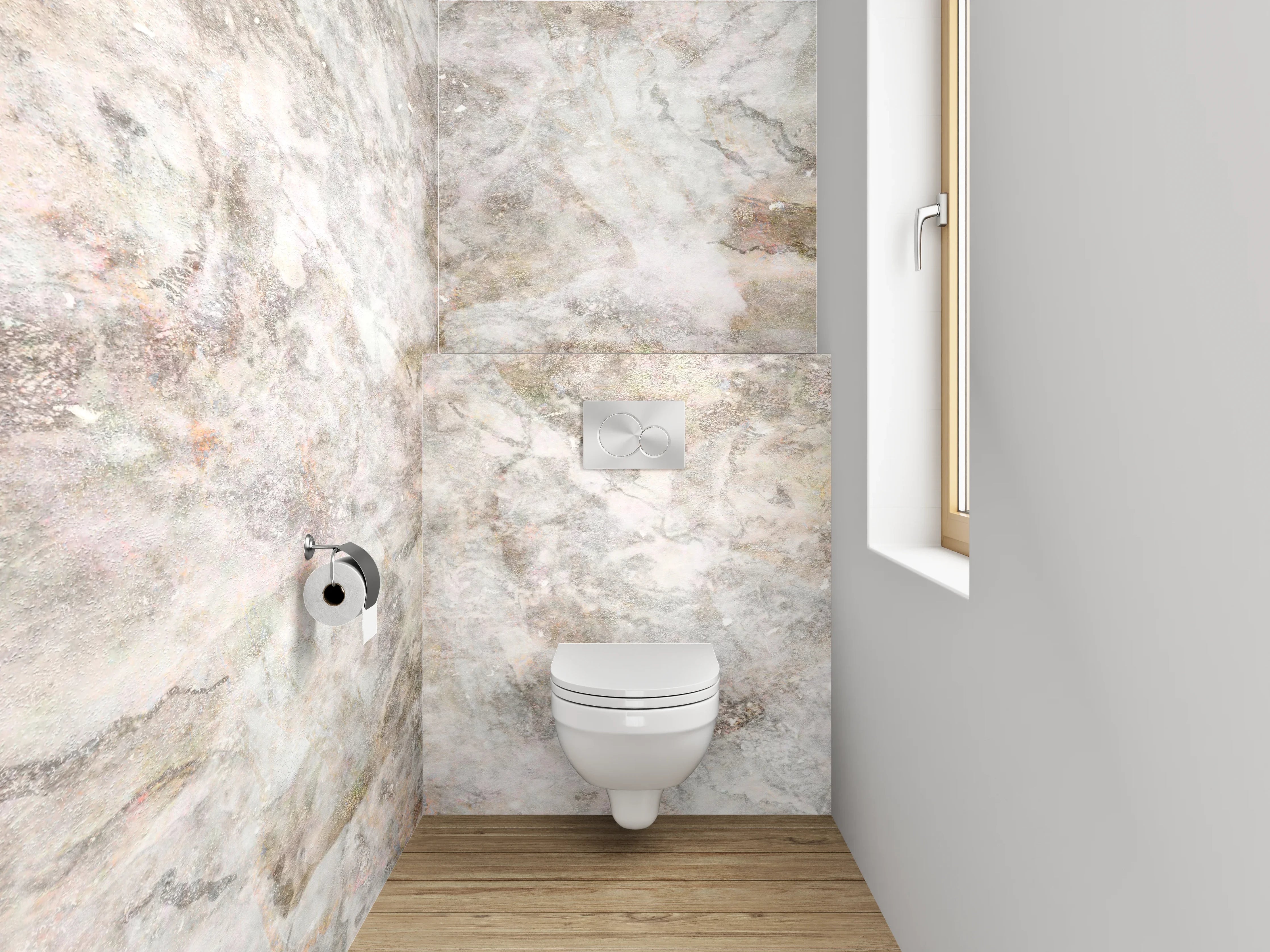 WC-Rückwand - Weiß-graue Marmoroptik Deluxe