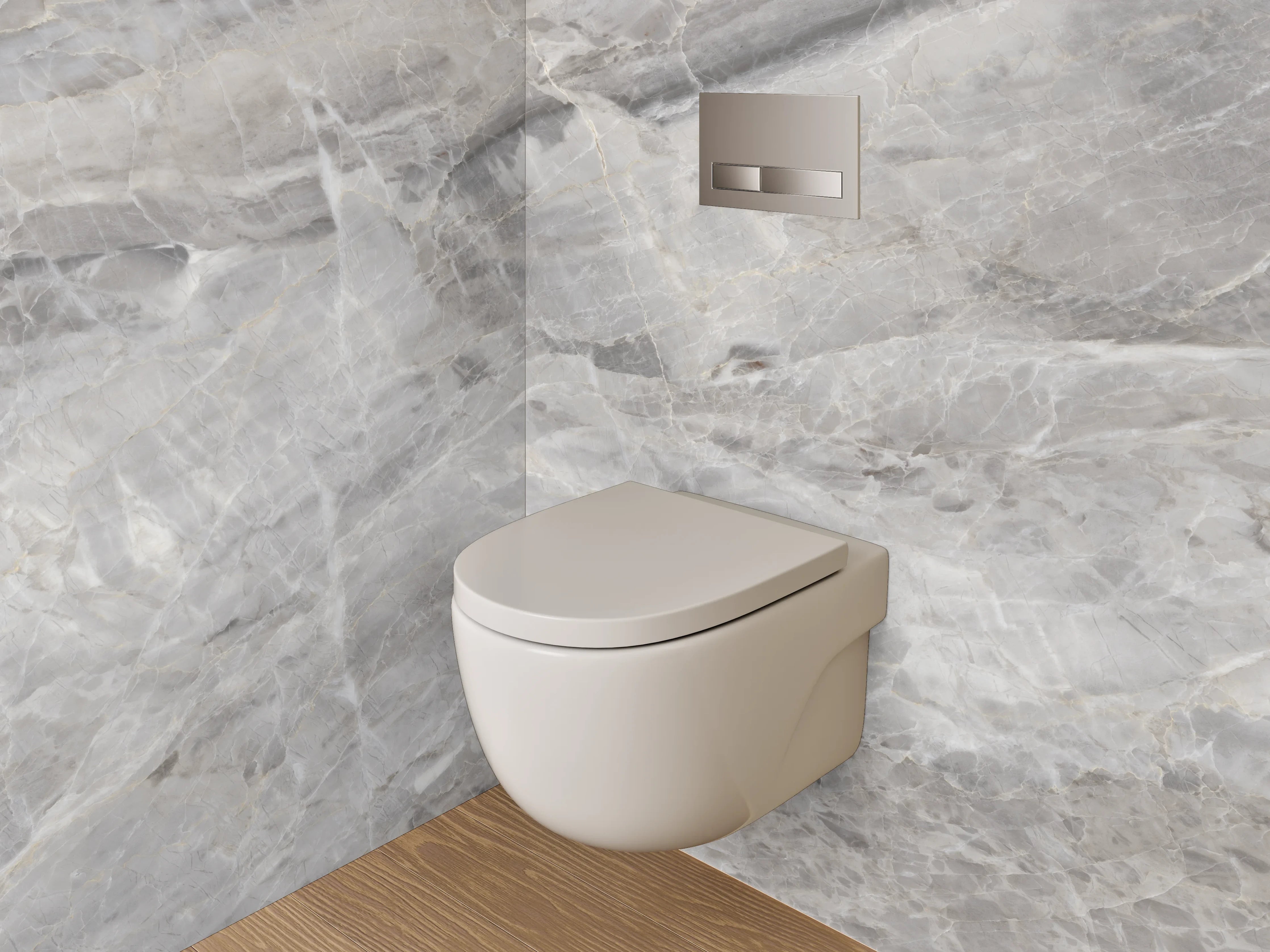 WC-Rückwand - Weiß-graue Marmoroptik Fliesen