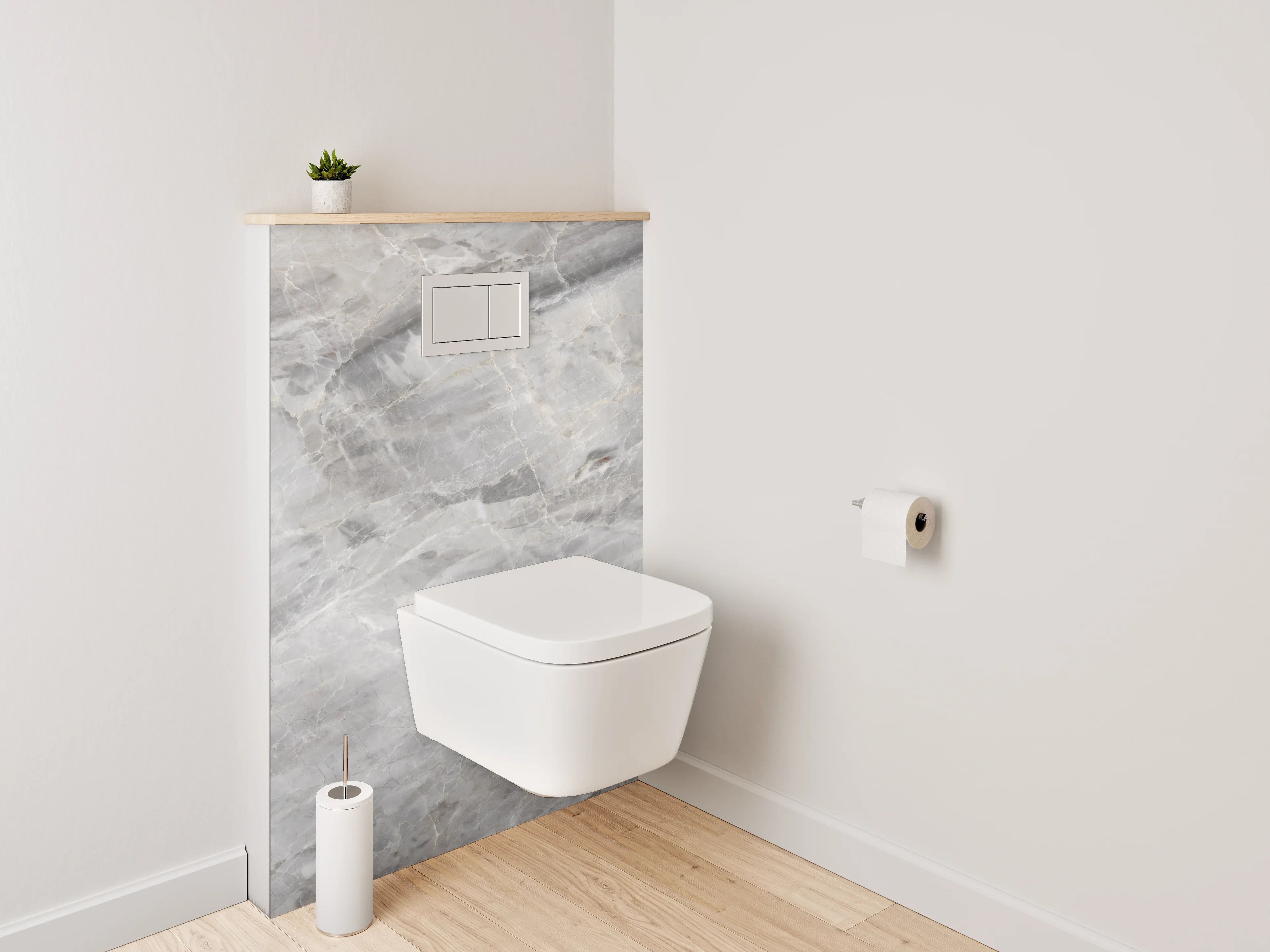 WC-Rückwand - Weiß-graue Marmoroptik Fliesen