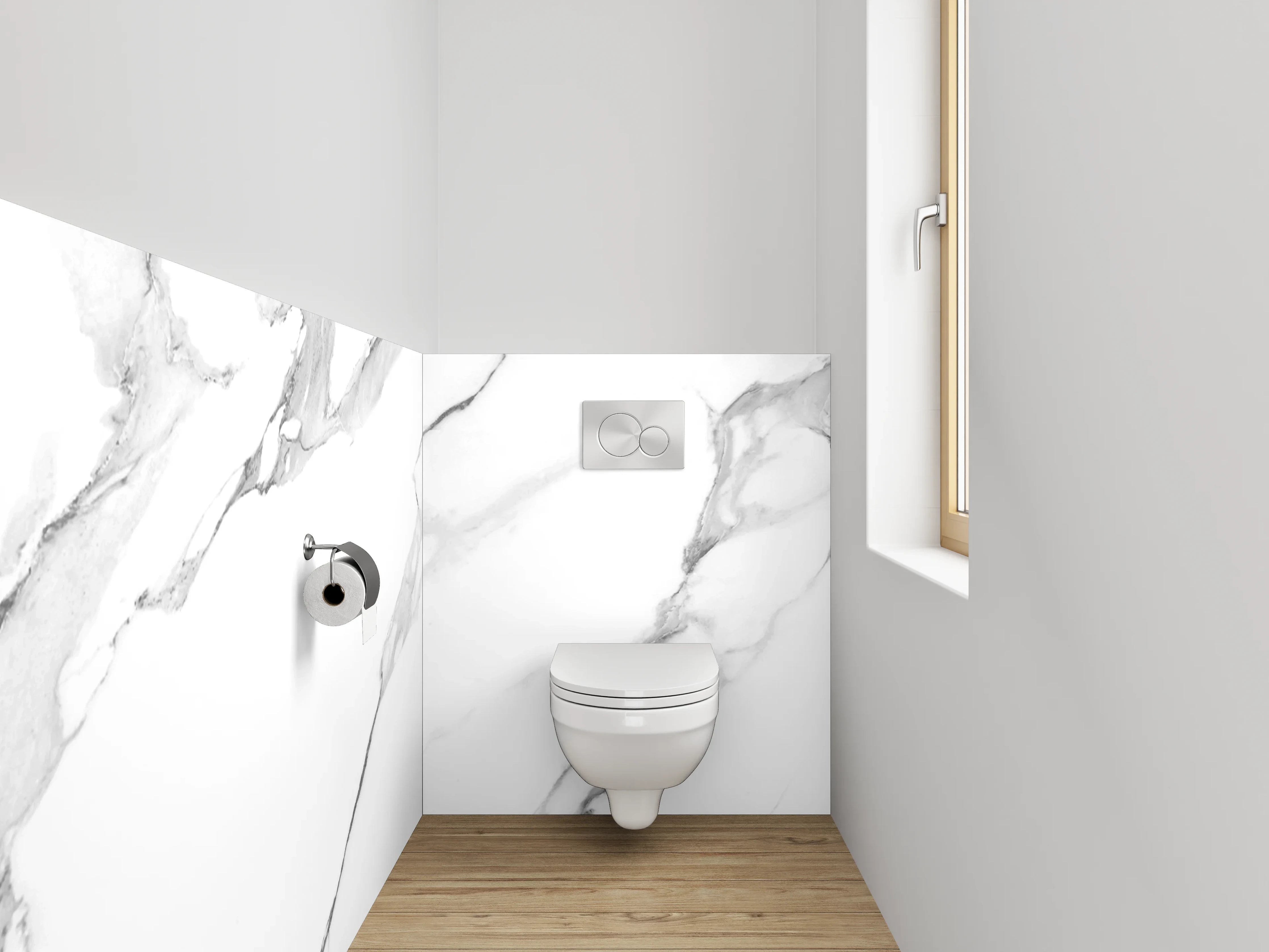 WC-Rückwand - Weiß-graue Marmoroptik Modern