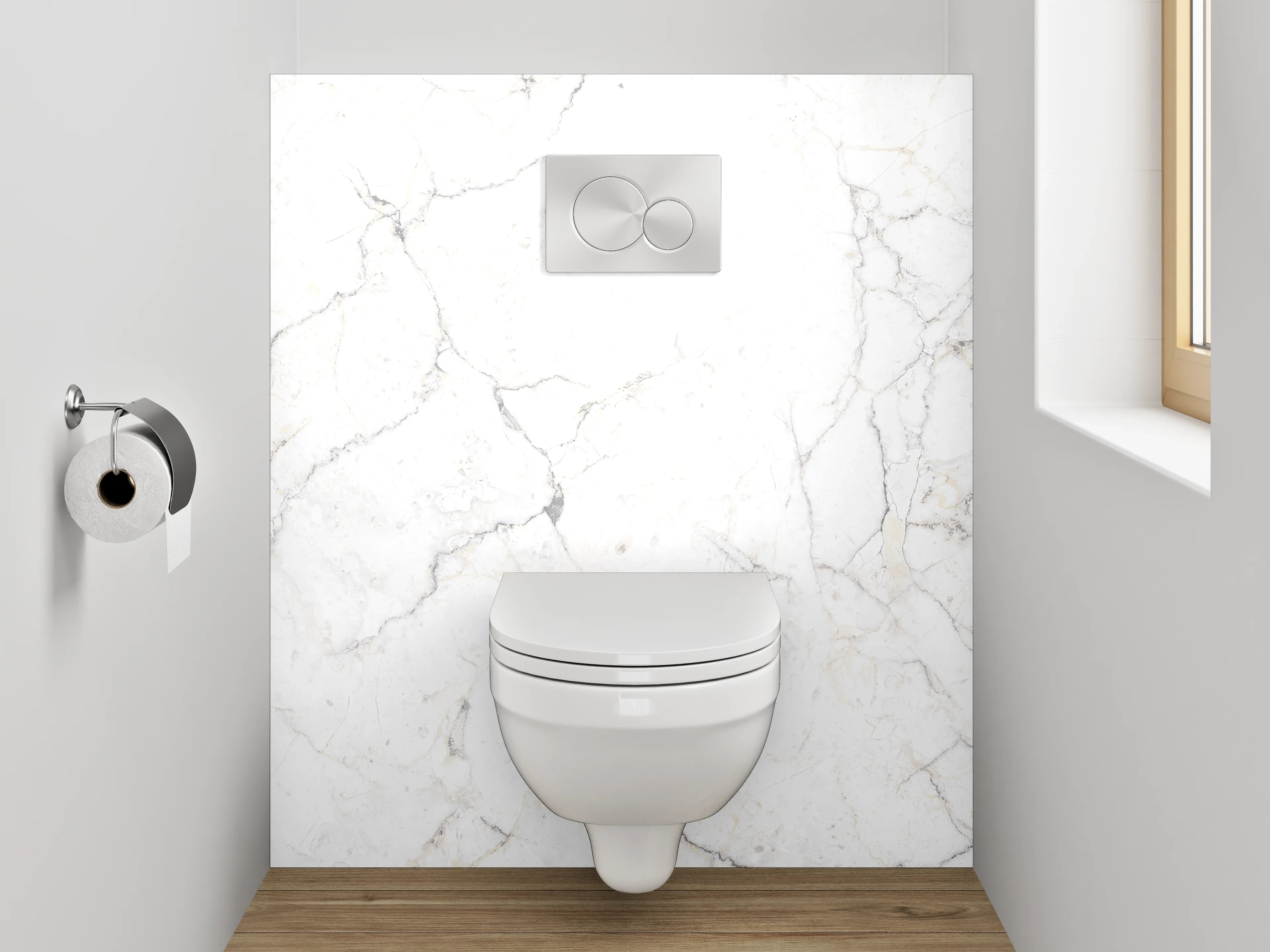 WC-Rückwand - Weiß-graue Marmoroptik – Eleganz pur