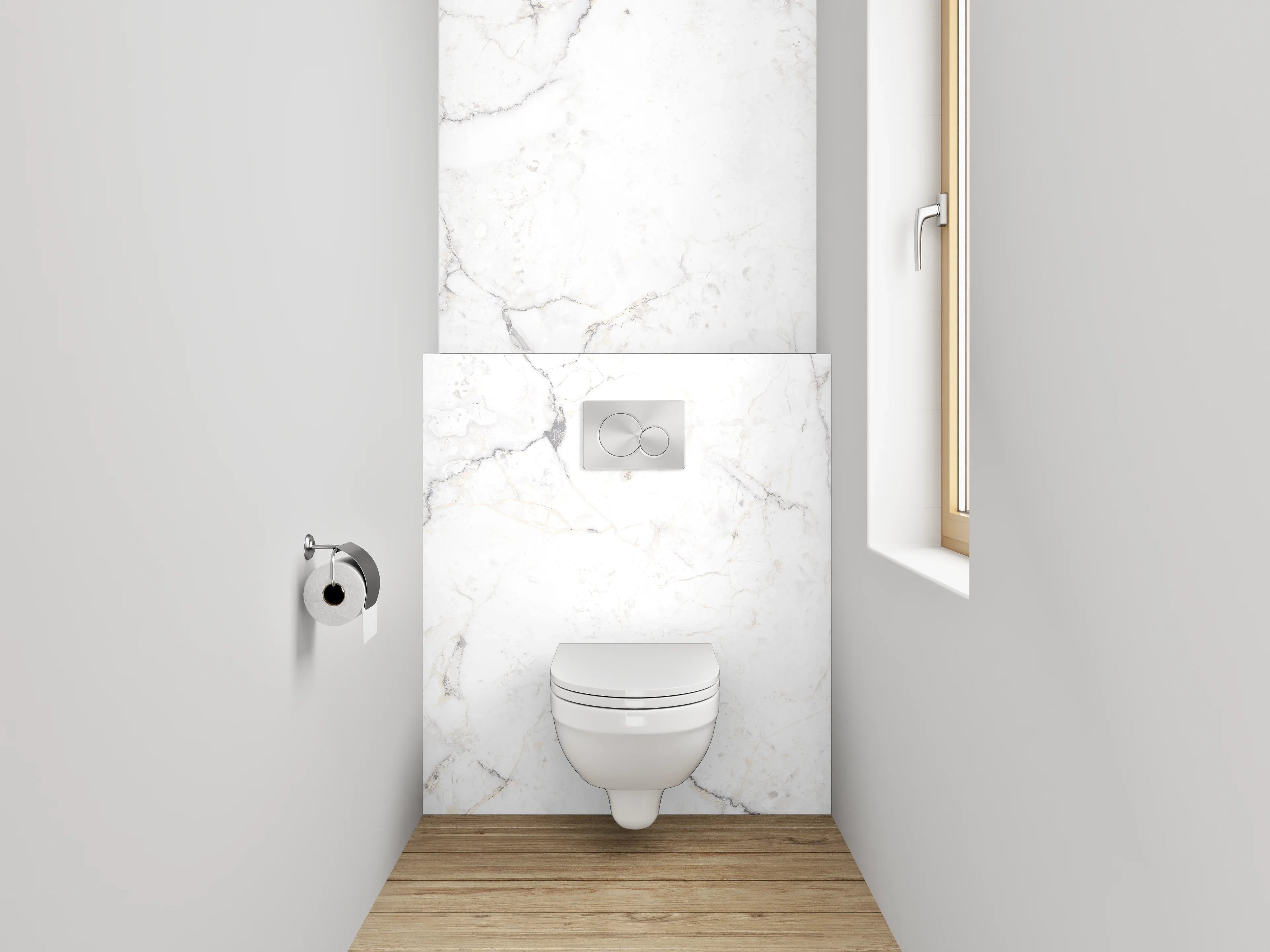 WC-Rückwand - Weiß-graue Marmoroptik – Eleganz pur