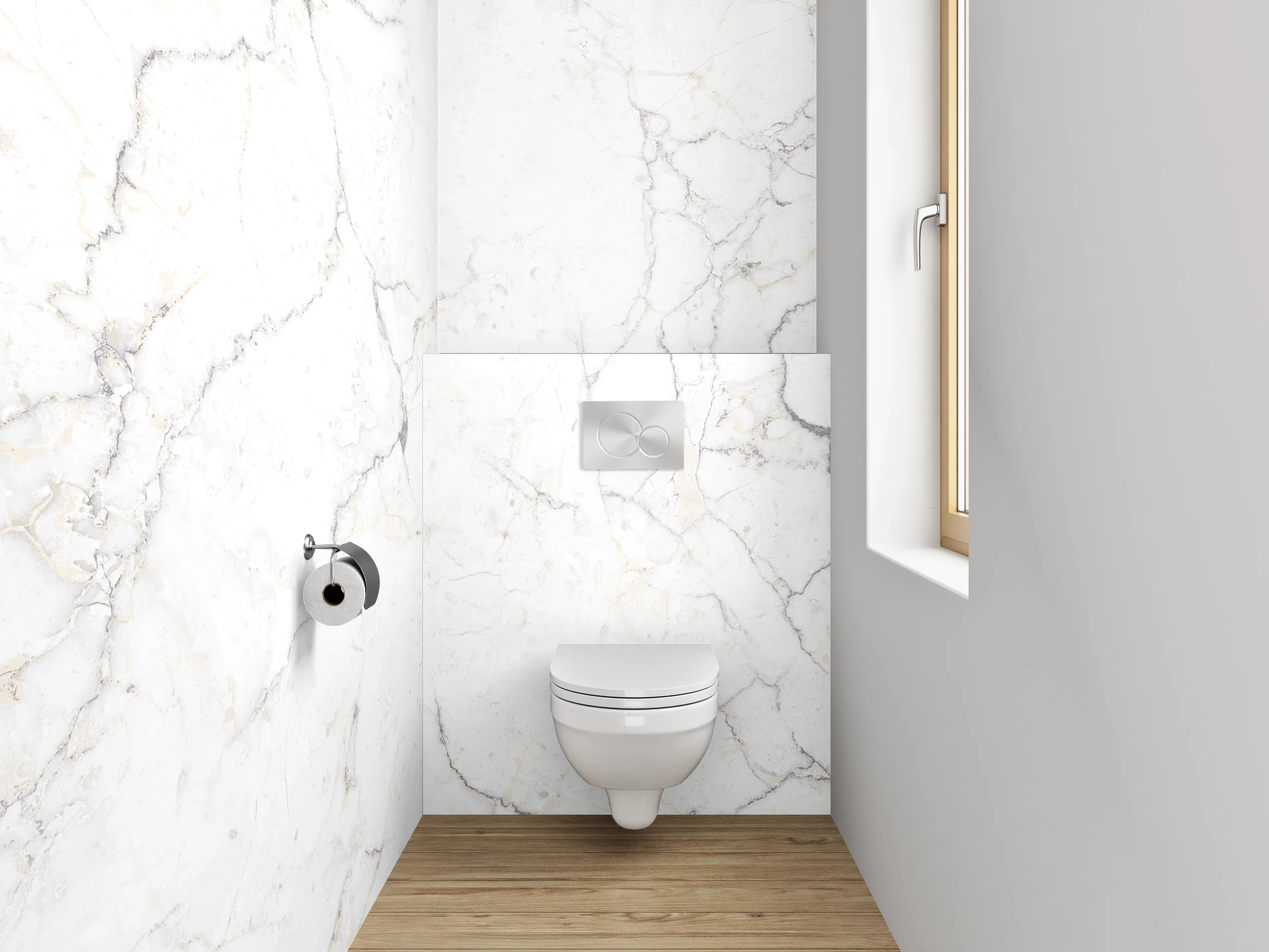 WC-Rückwand - Weiß-graue Marmoroptik – Eleganz pur