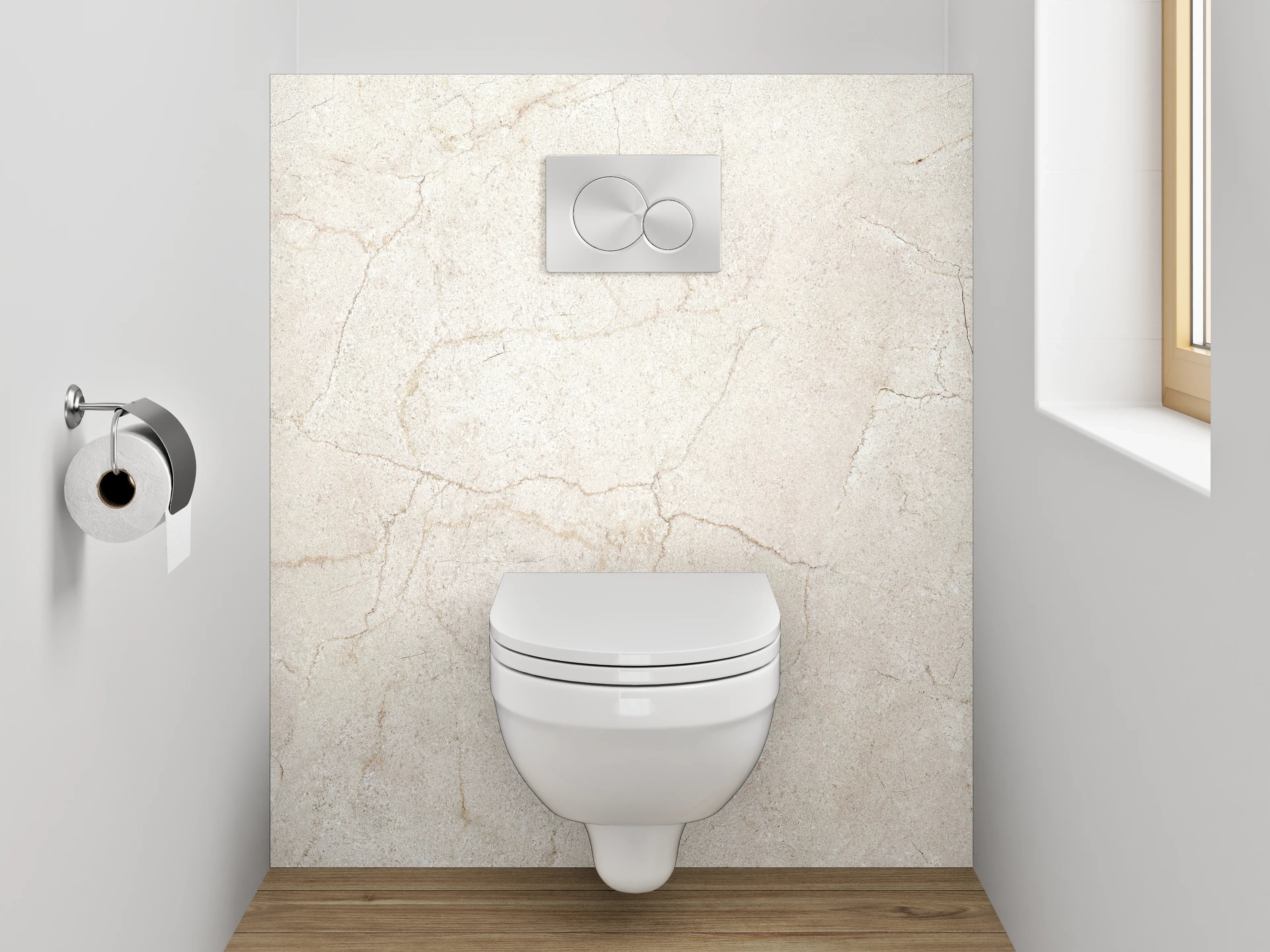 WC-Rückwand - Weiß-graue Marmoroptik edel glänzend