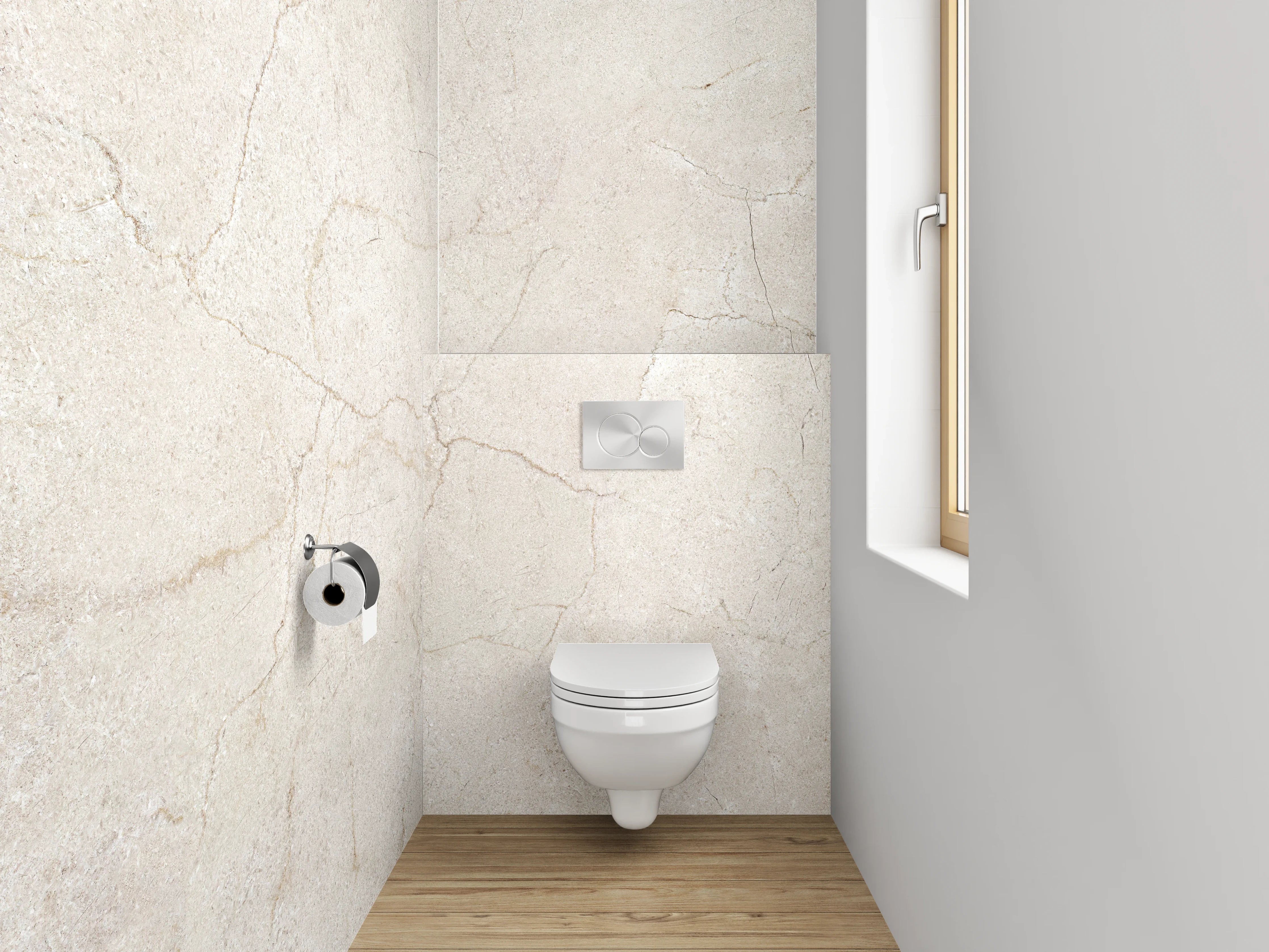 WC-Rückwand - Weiß-graue Marmoroptik edel glänzend