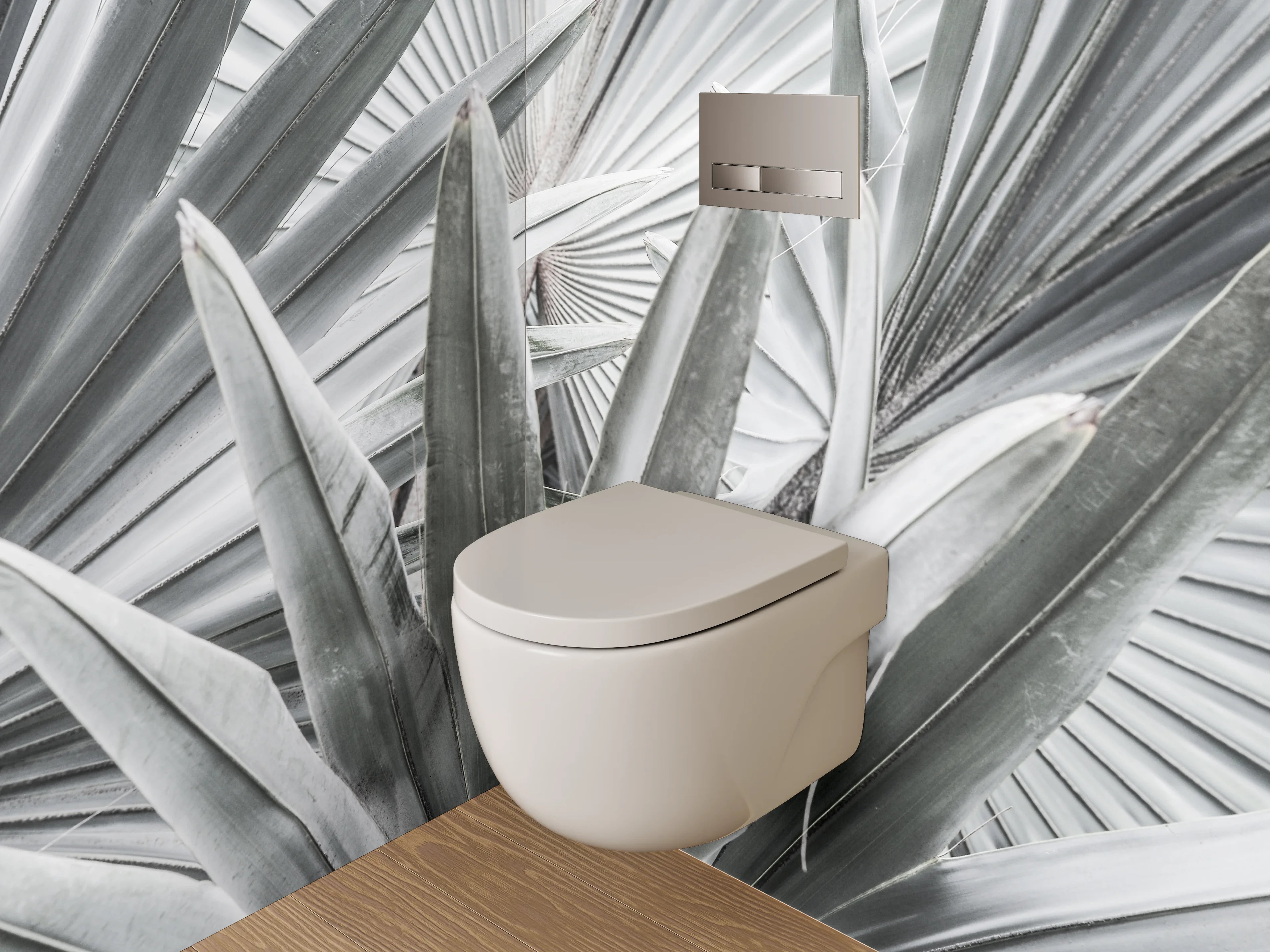 WC-Rückwand - Weiß-graue Palmenblätter Fotomotiv