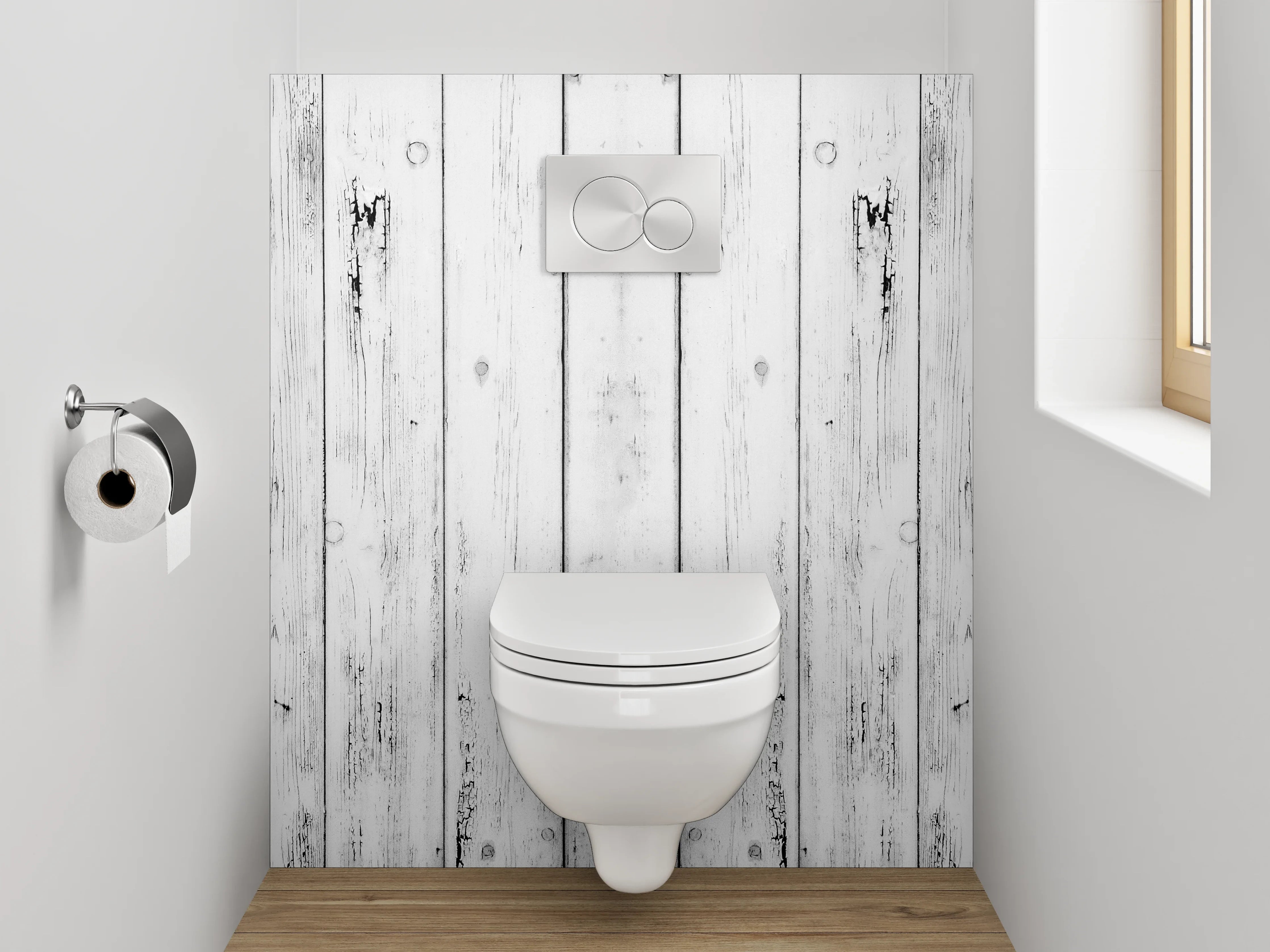 WC-Rückwand - Weiß-graue Vintage-Holzoptik