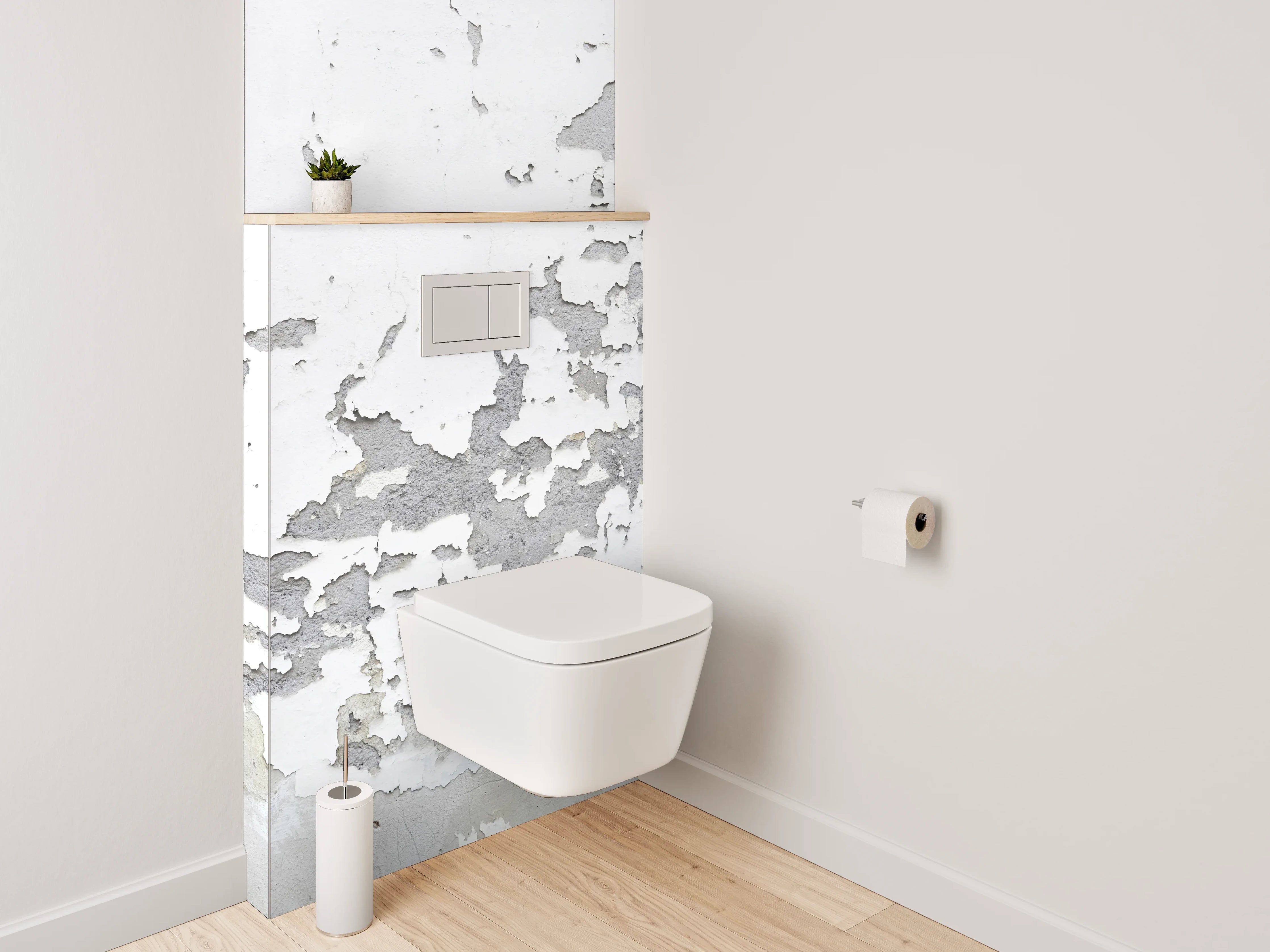 WC-Rückwand - Weiß-graue Vintage-Putzstruktur