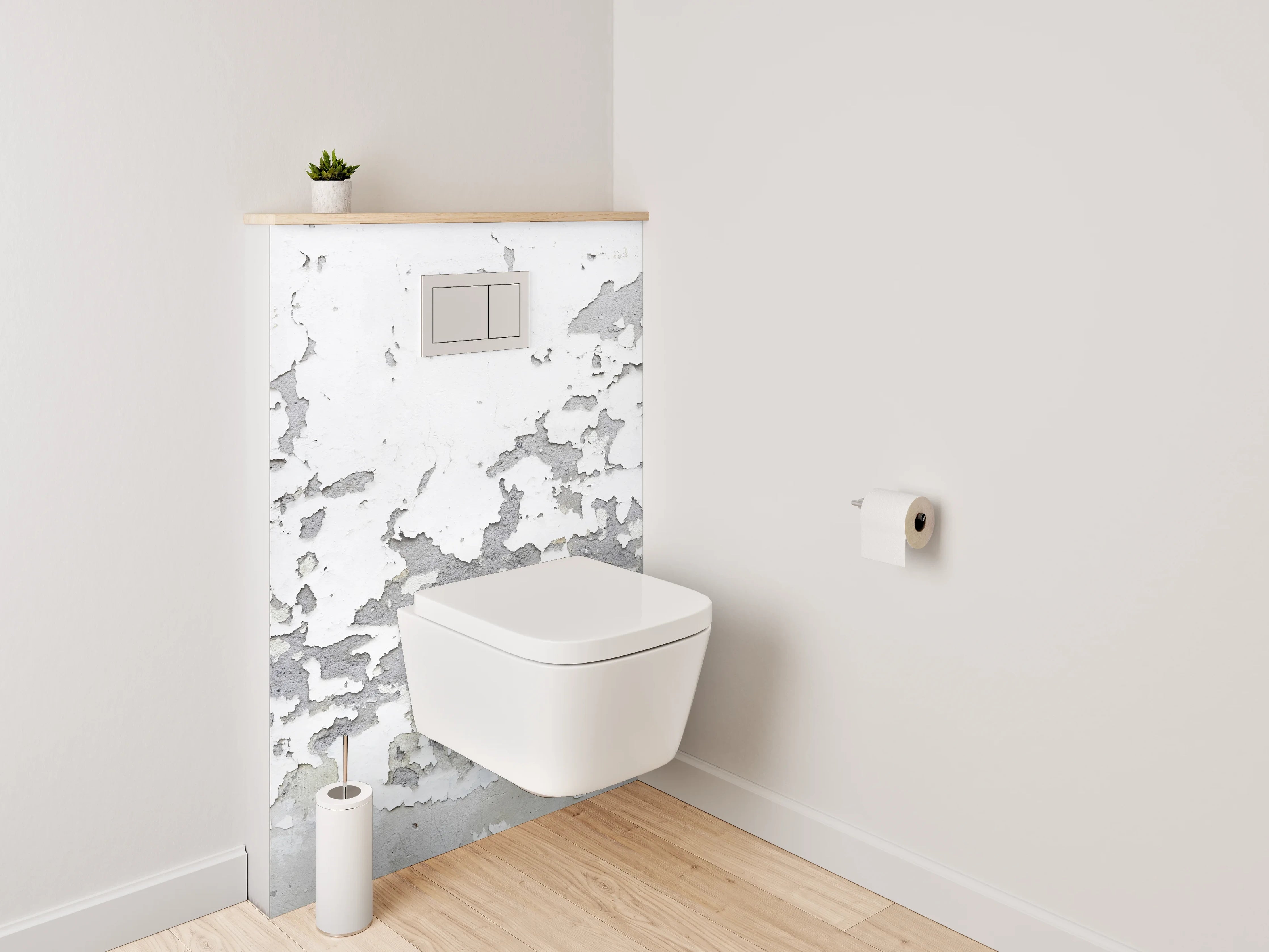 WC-Rückwand - Weiß-graue Vintage-Putzstruktur