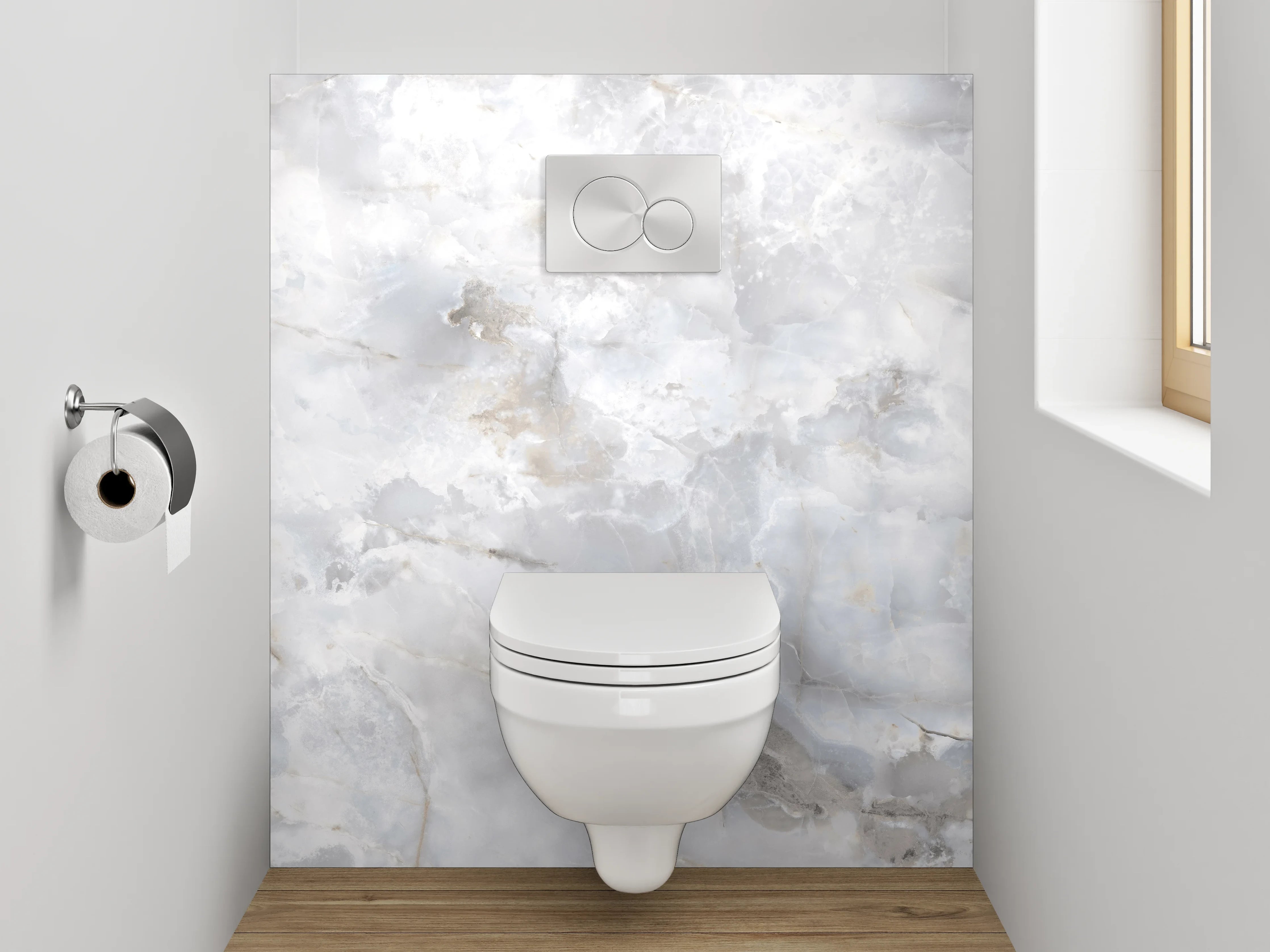 WC-Rückwand - Weiß-grauer Marmor-Look – edel & zeitlos