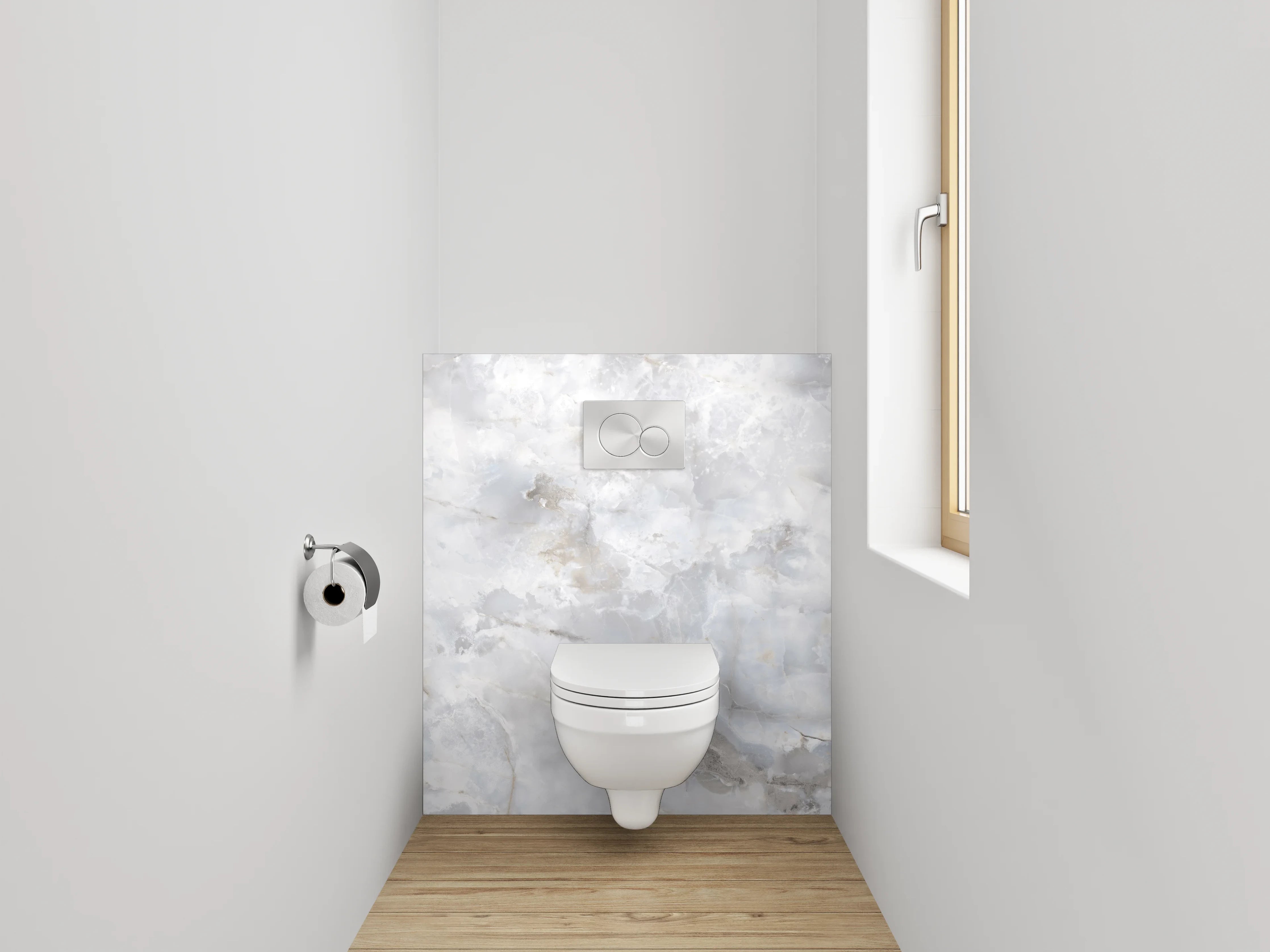 WC-Rückwand - Weiß-grauer Marmor-Look – edel & zeitlos