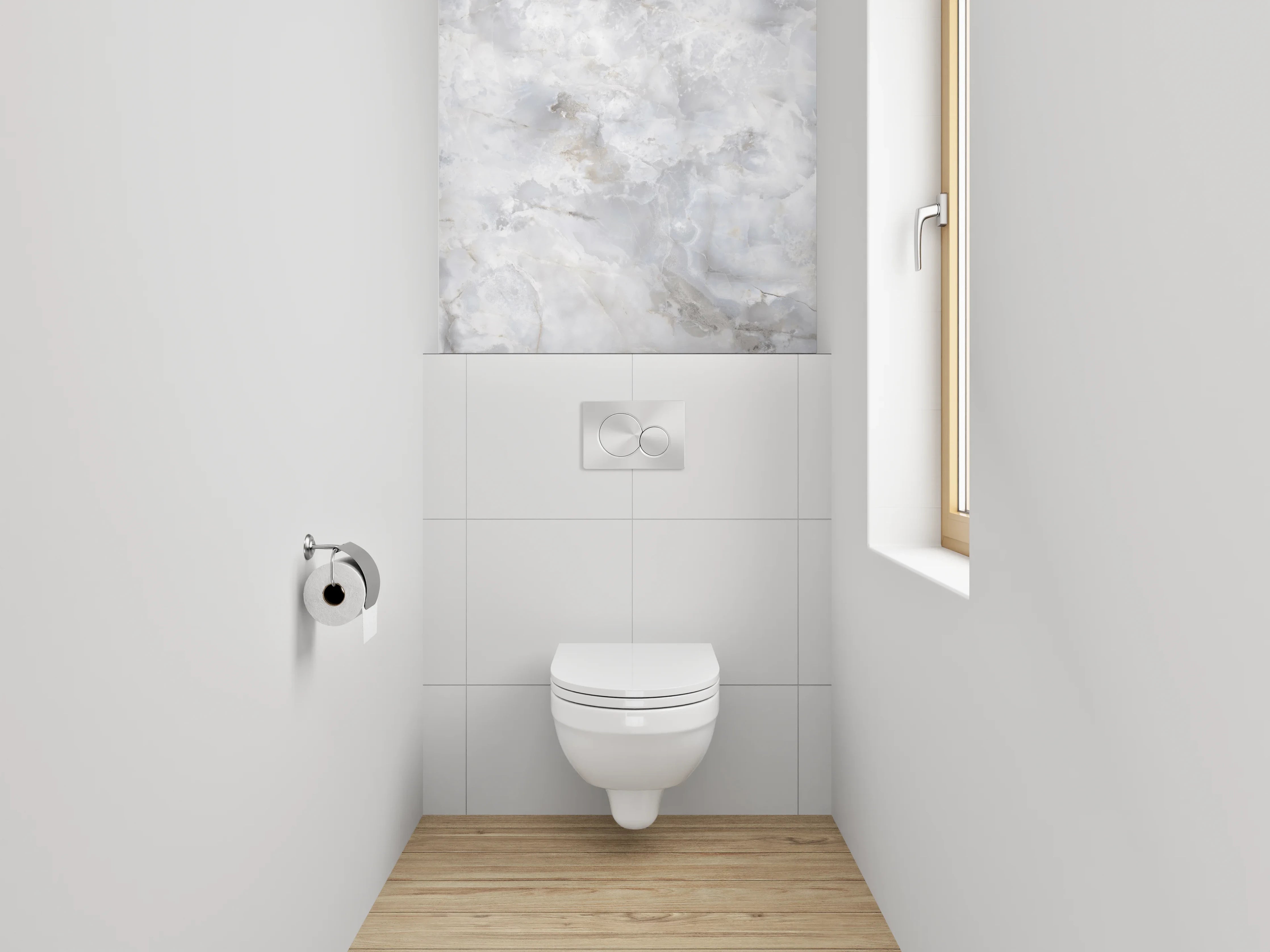 WC-Rückwand - Weiß-grauer Marmor-Look – edel & zeitlos