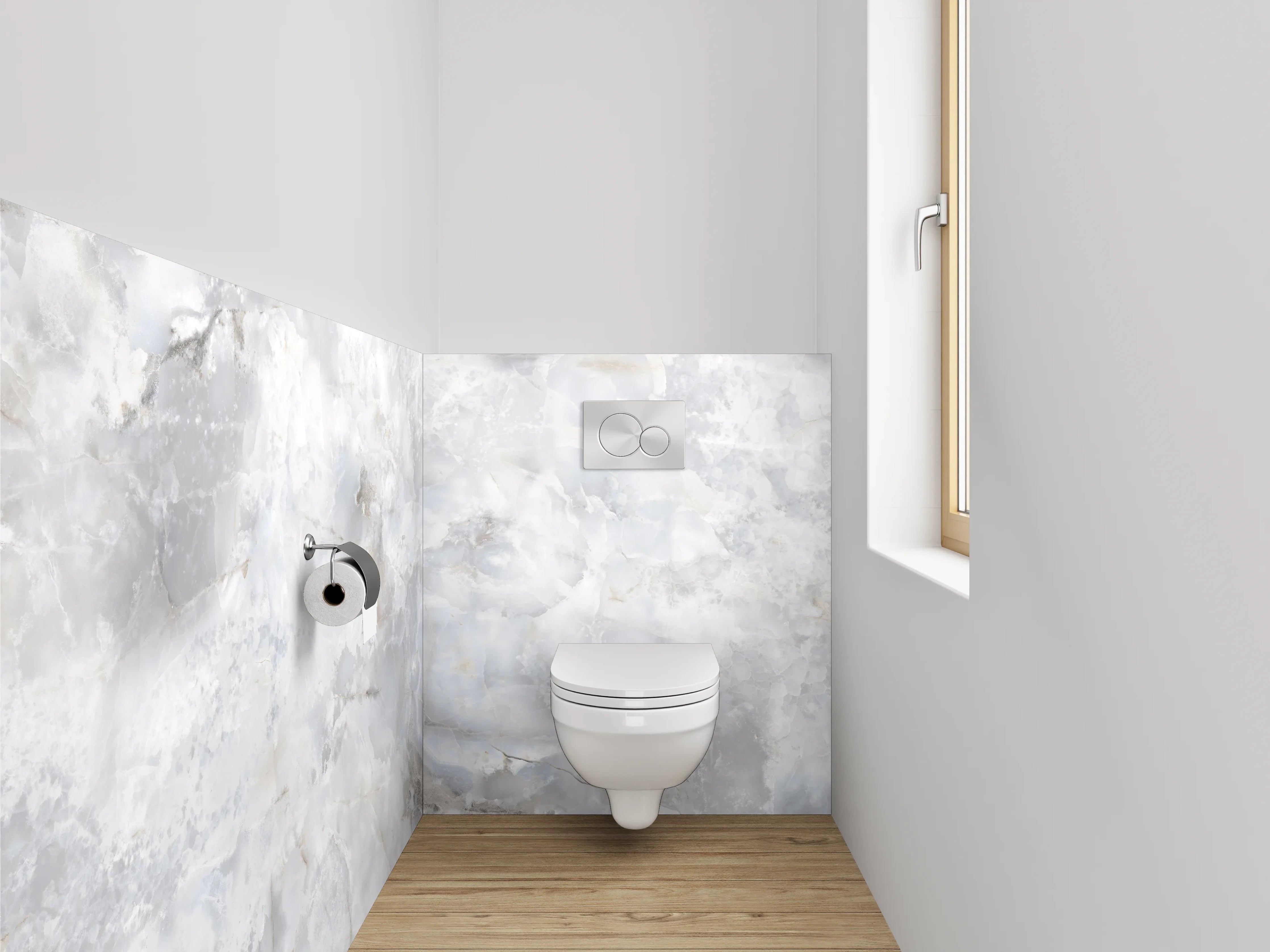 WC-Rückwand - Weiß-grauer Marmor-Look – edel & zeitlos