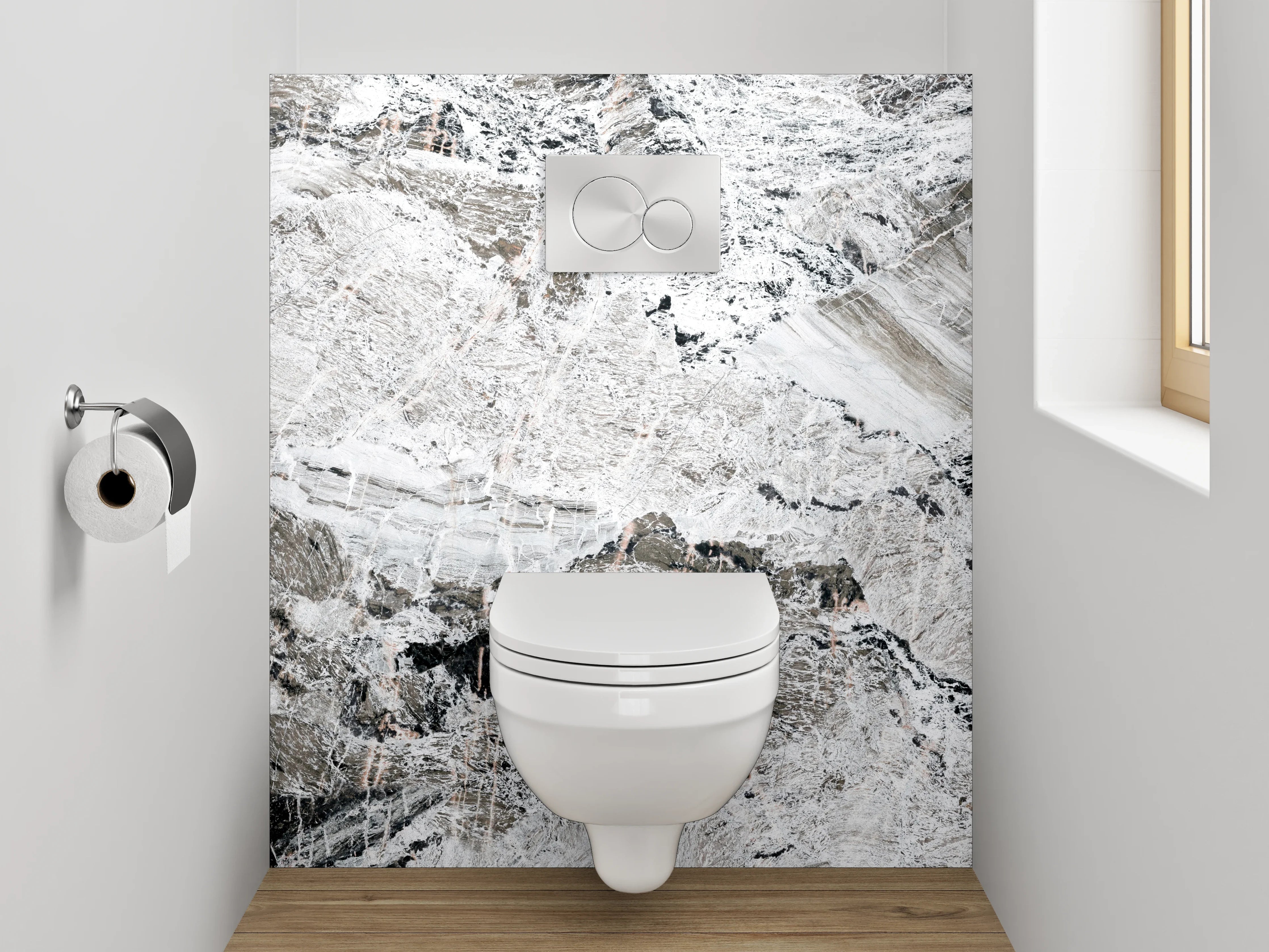 WC-Rückwand - Weiß-grauer Marmor-Look modern