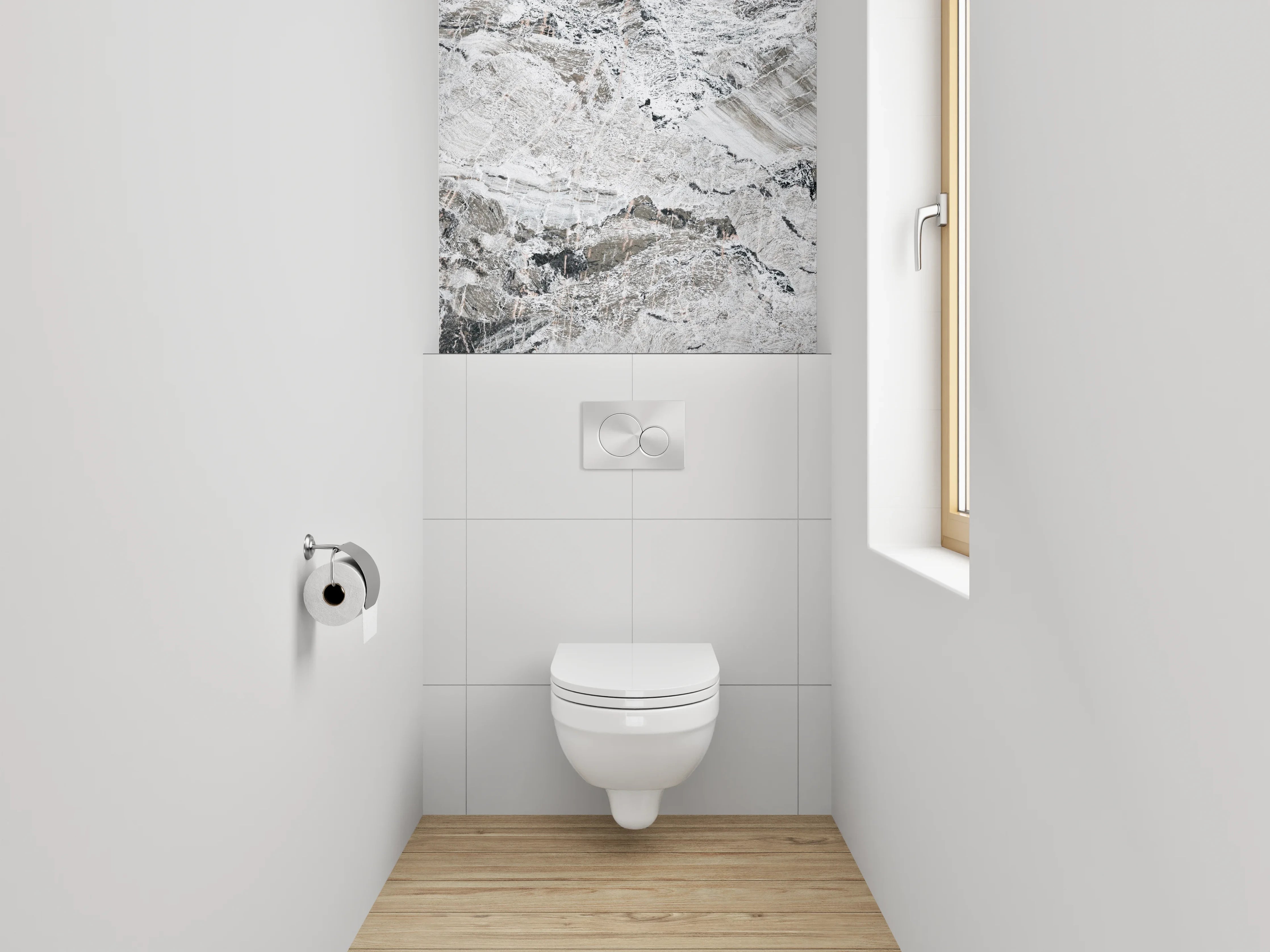 WC-Rückwand - Weiß-grauer Marmor-Look modern