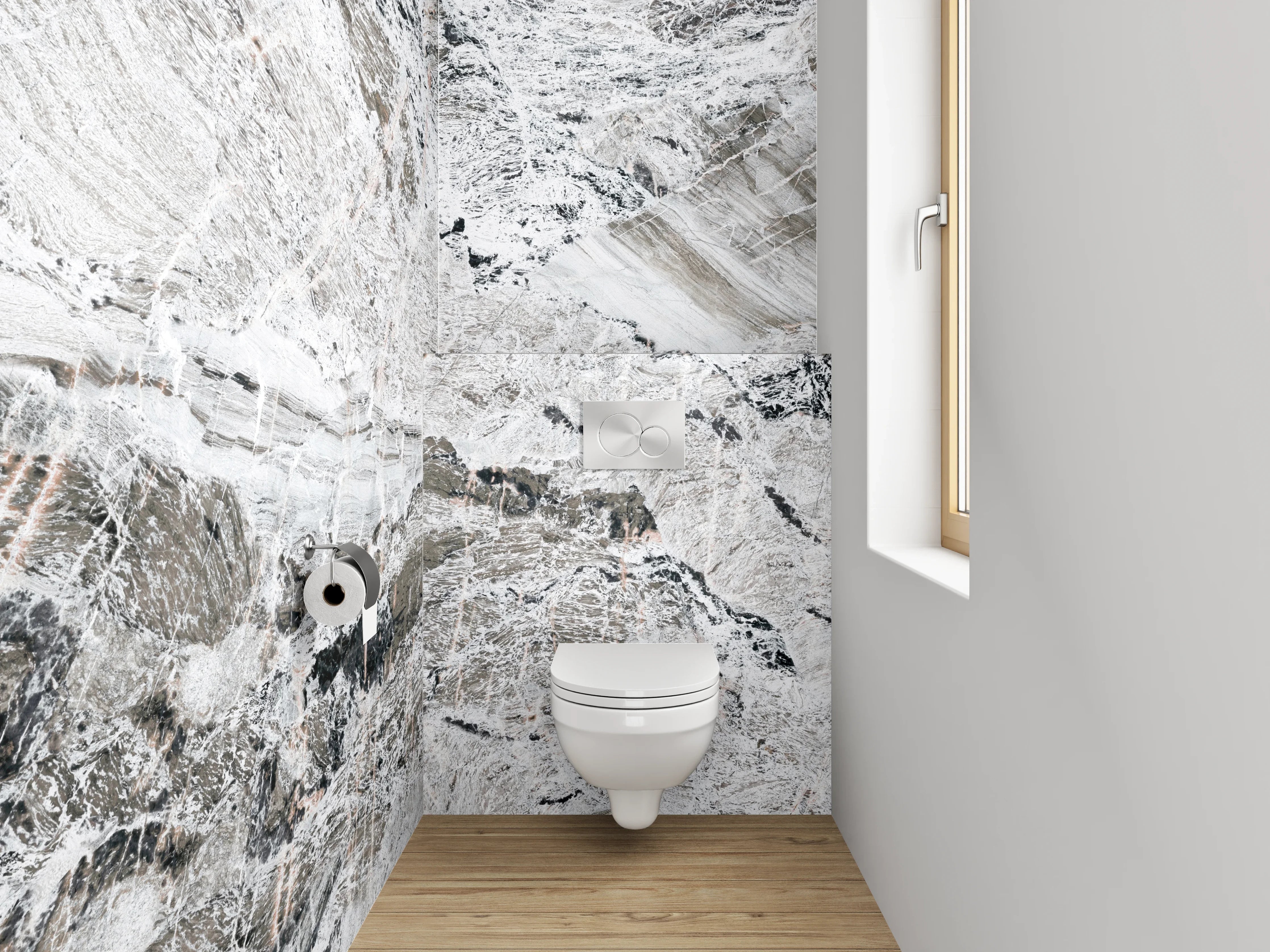 WC-Rückwand - Weiß-grauer Marmor-Look modern