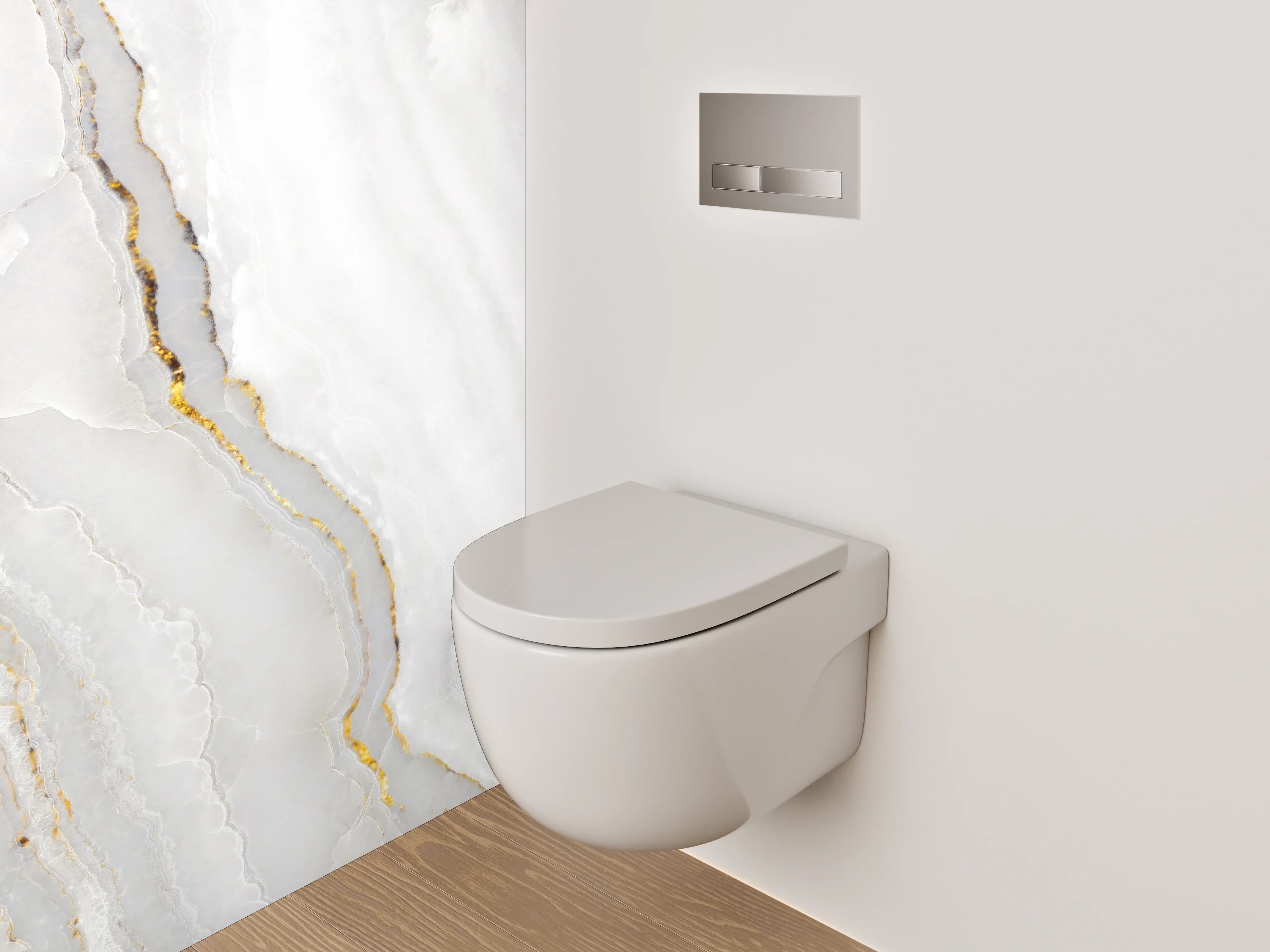 WC-Rückwand - Weiß-grauer Marmor mit Goldadern