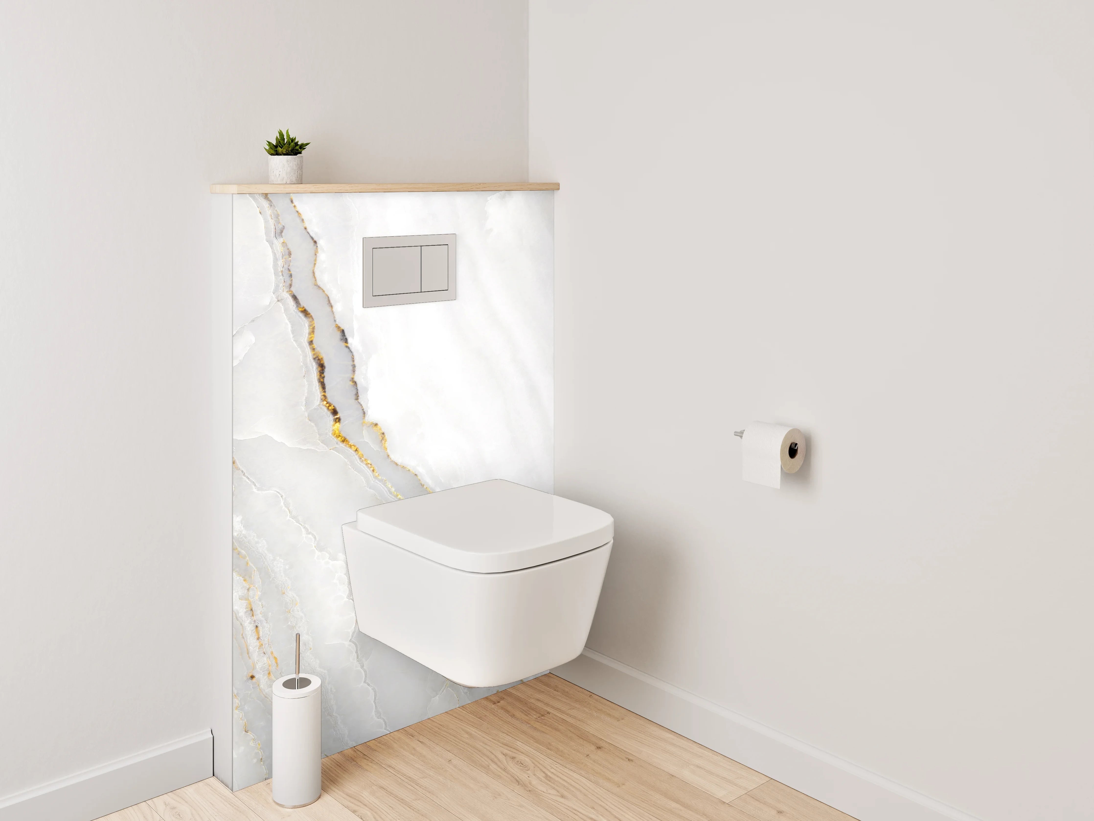 WC-Rückwand - Weiß-grauer Marmor mit Goldadern