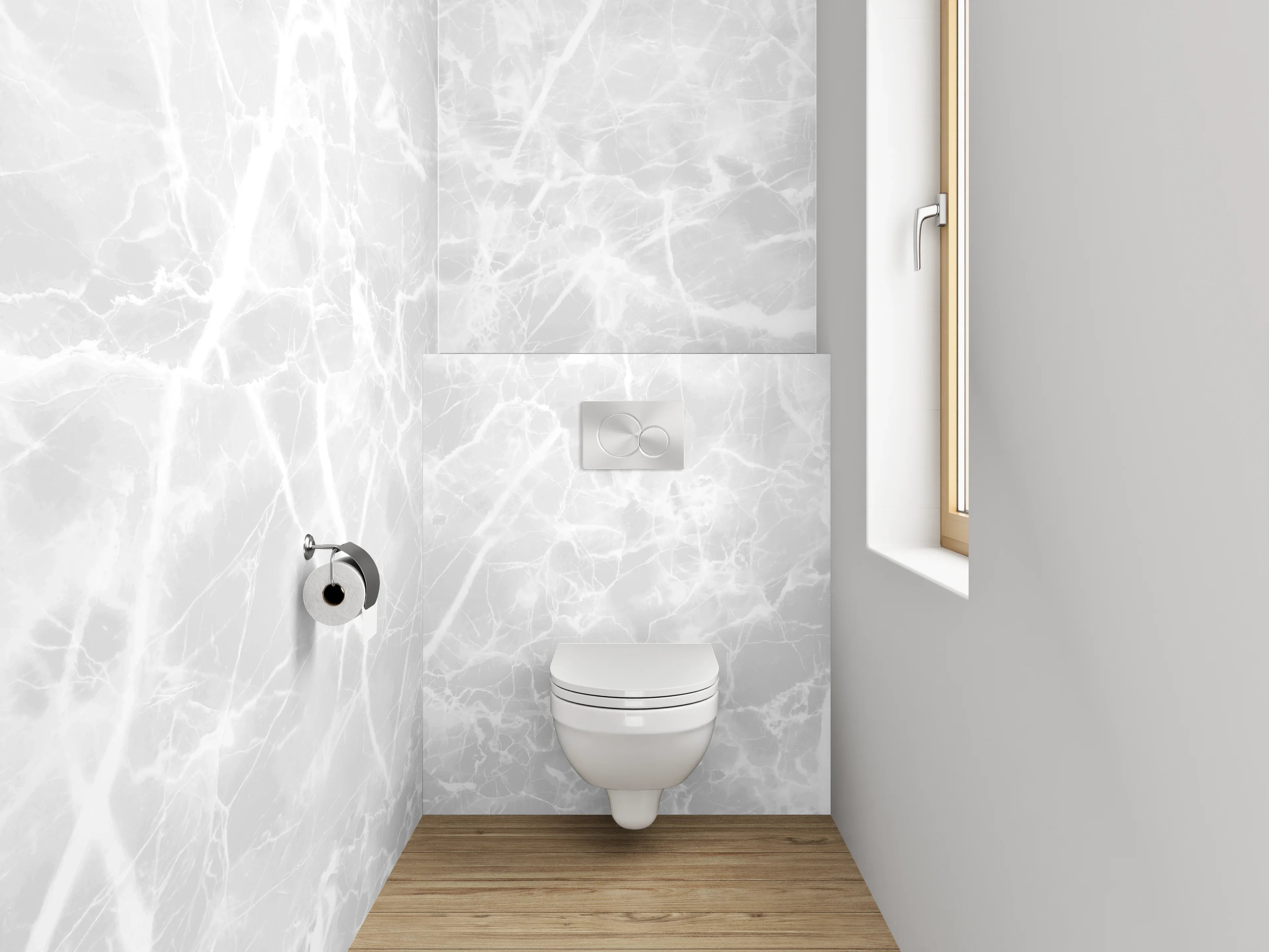 WC-Rückwand - Weiß-grauer Marmor mit feiner Struktur