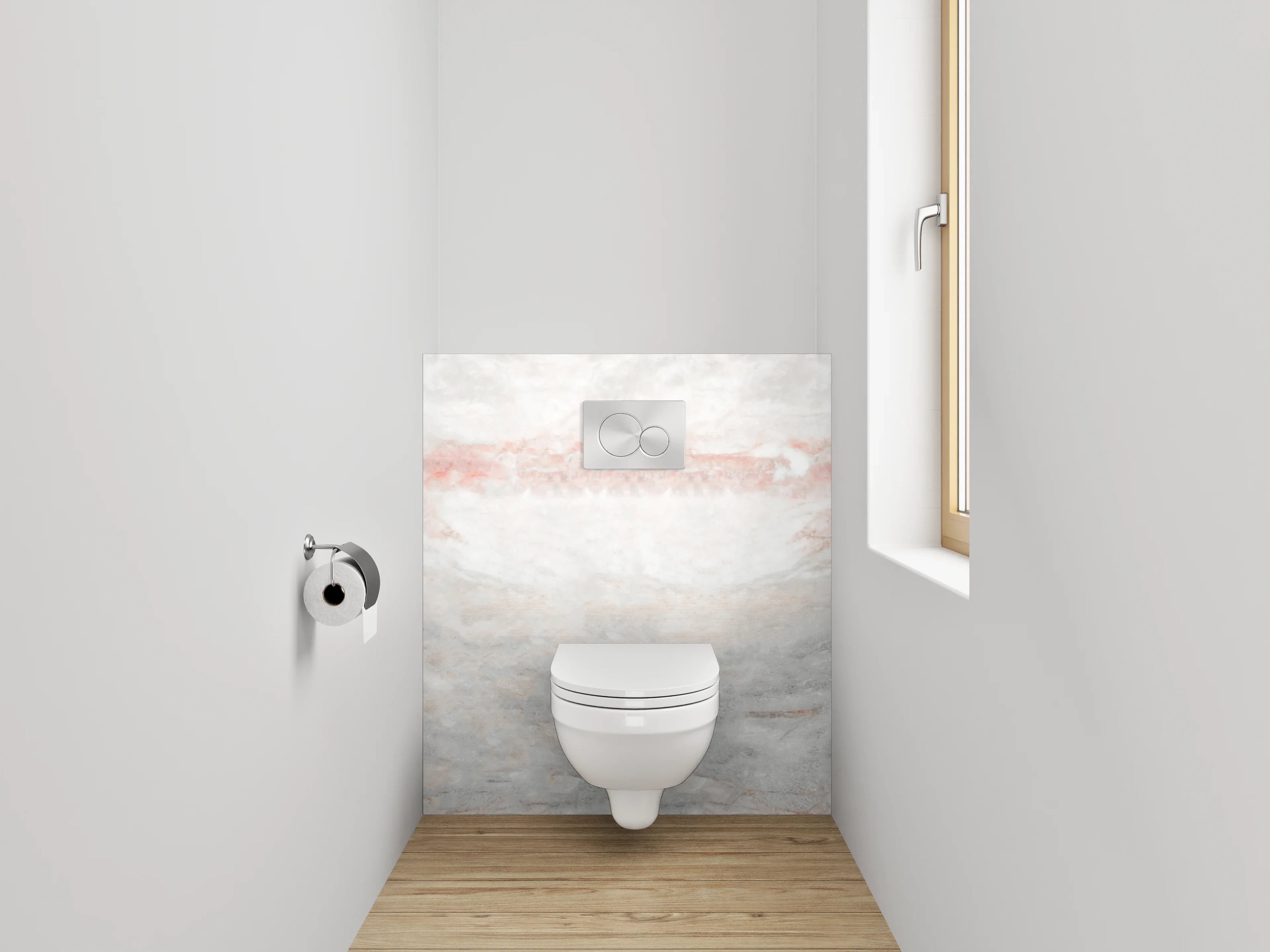 WC-Rückwand - Weiß-grauer Marmor mit zarten Rottönen