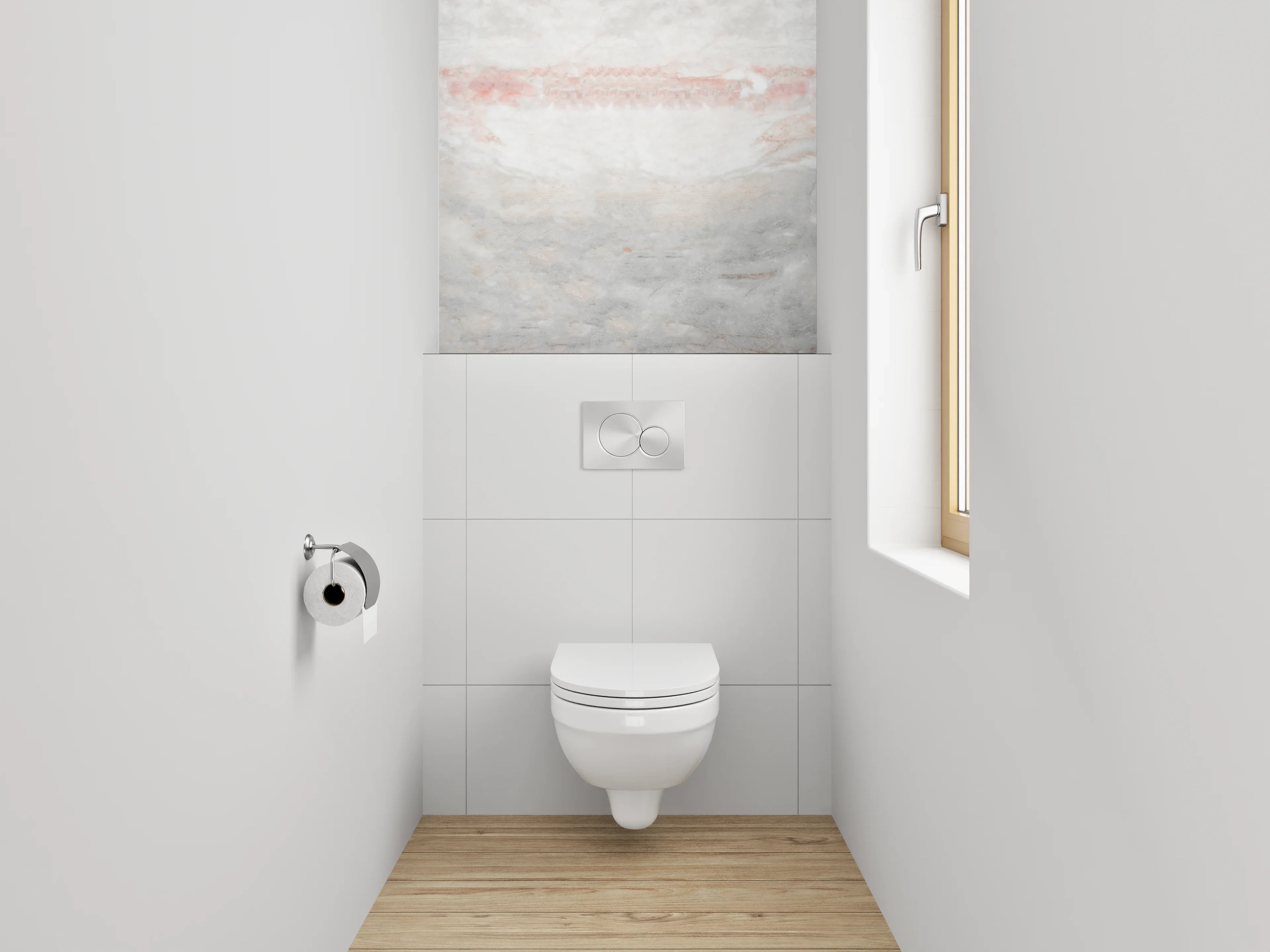 WC-Rückwand - Weiß-grauer Marmor mit zarten Rottönen