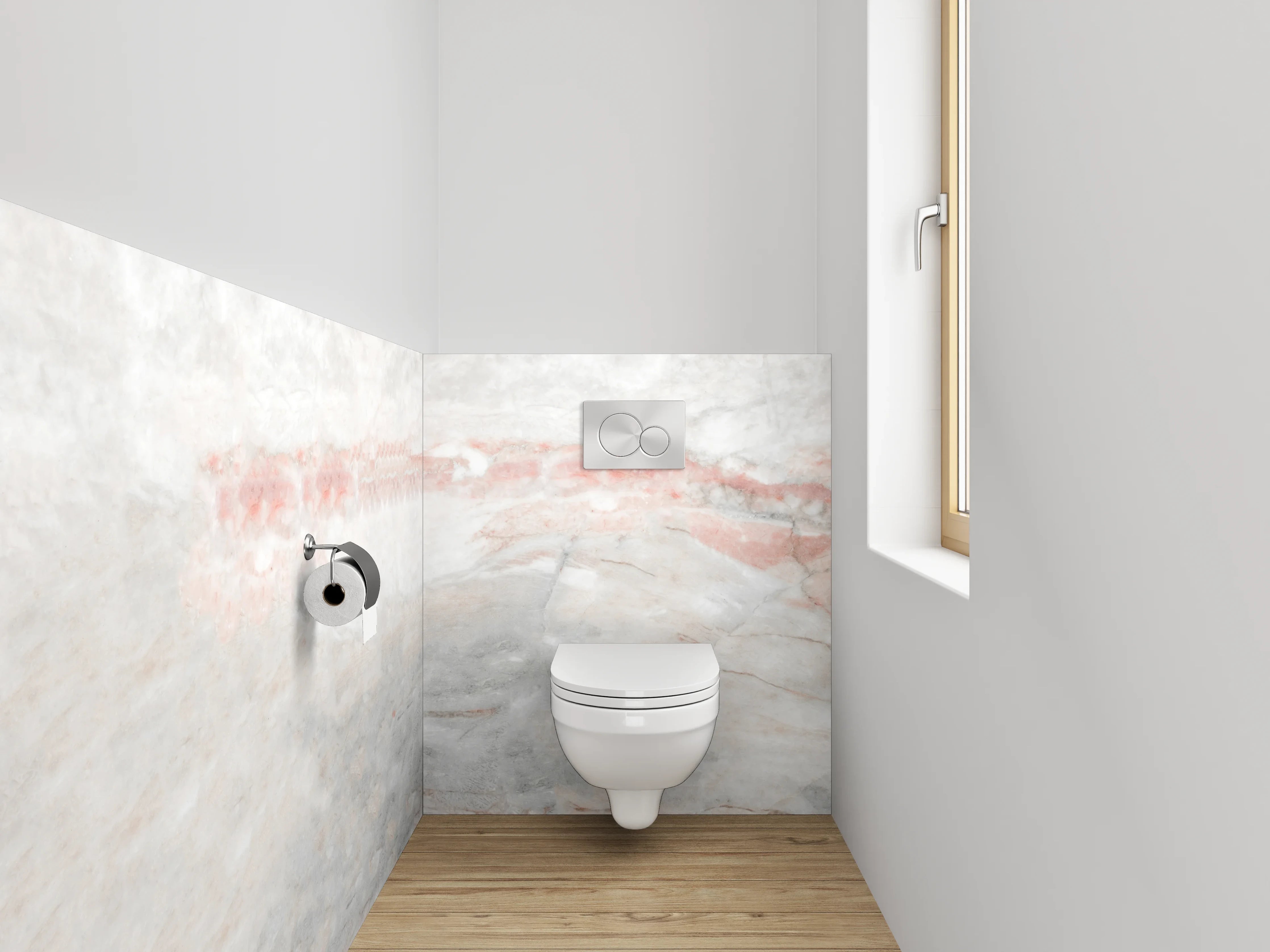 WC-Rückwand - Weiß-grauer Marmor mit zarten Rottönen